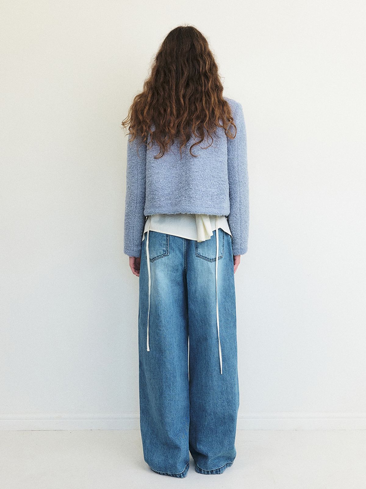 에트몽(ETMON) Trimmed Tweed Fur Jacket, Sky Blue
