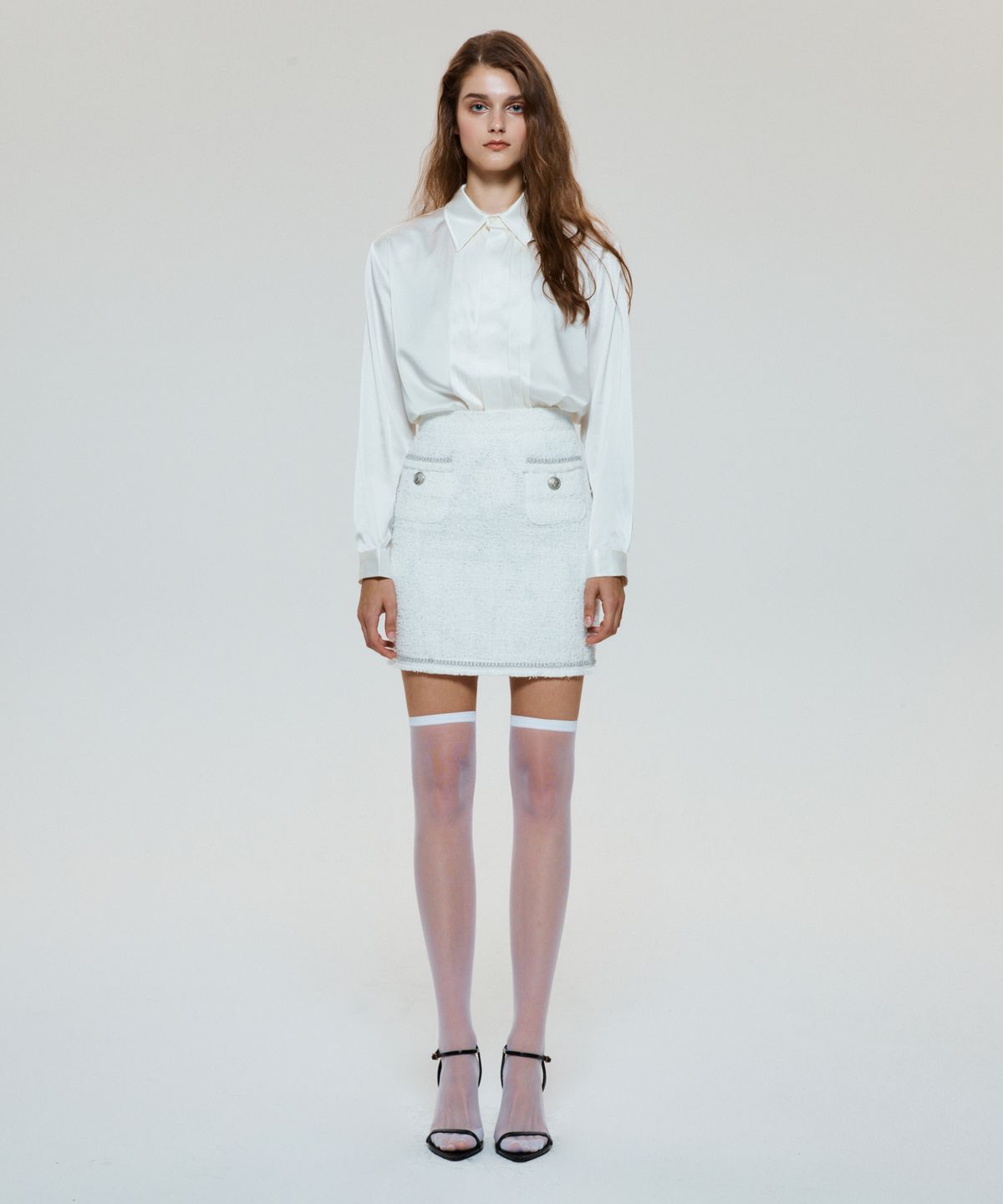 언티지(UNTAGE) 실크 플리츠 셔츠[White(UNISEX)]_UTS-FS31