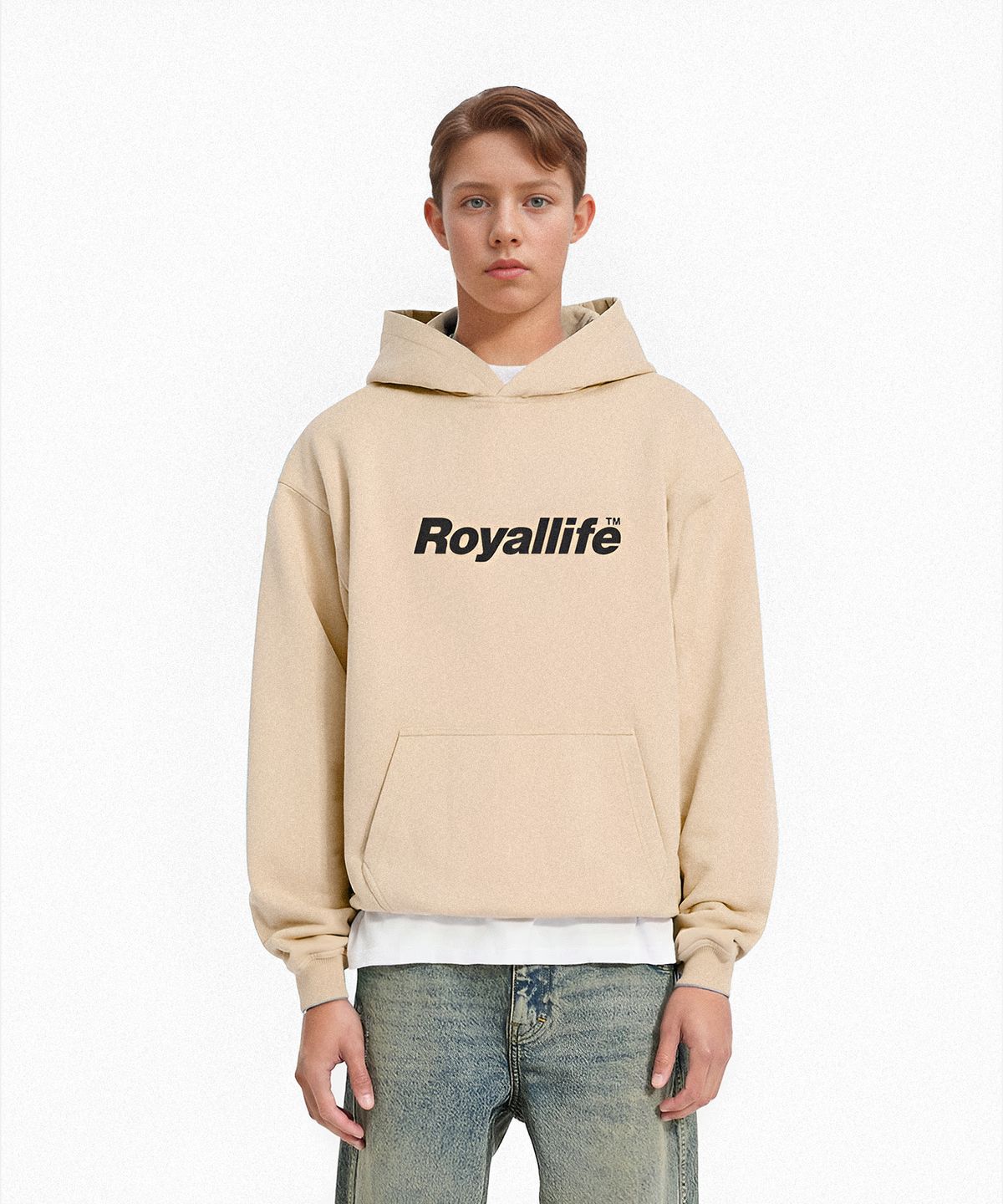 로얄라이프(ROYALLIFE) RLPH900 오리지널 로고 기모 후드티 - 탄