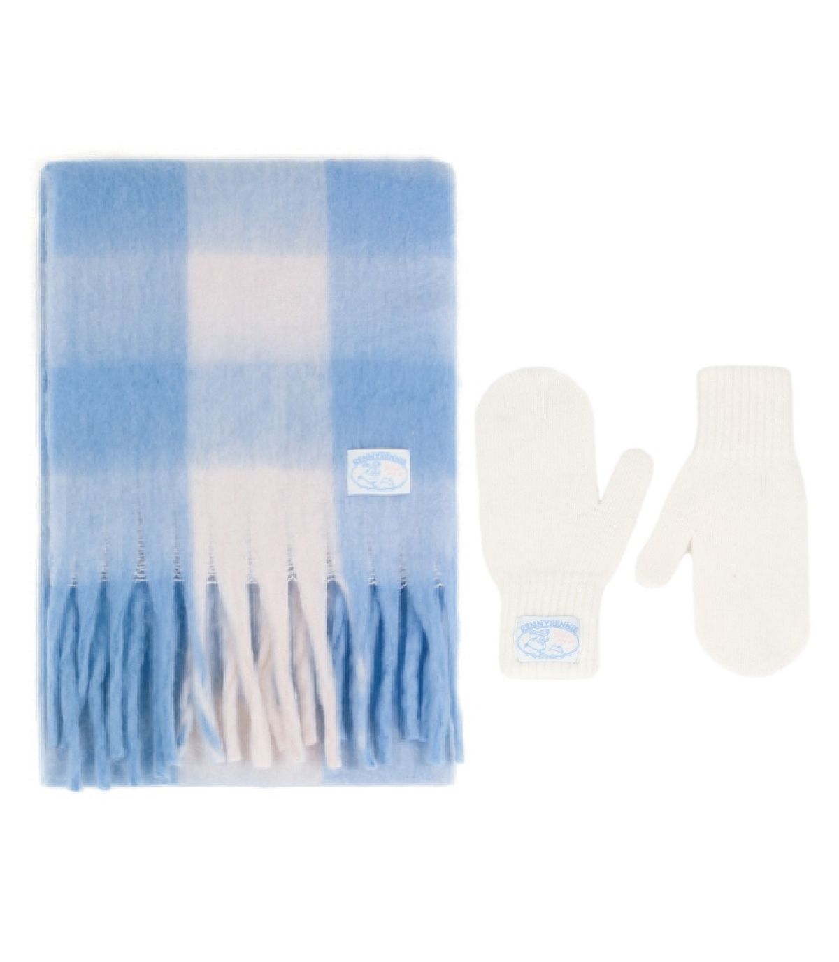 래니래니(RENNYRENNIE) [SET] FAIRY COTTON CHECK MUFFLER + ANGORA FLUFFY GLOVES - FAIRY 코튼 체크 머플러 + 앙고라 플러피 울 장갑