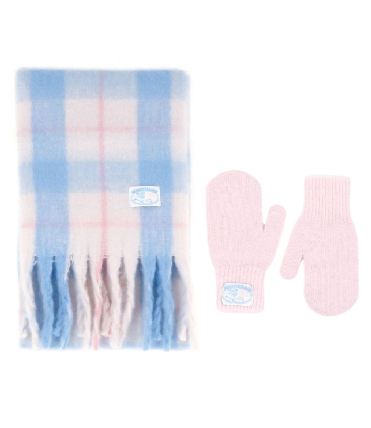 래니래니(RENNYRENNIE) [SET] FAIRY COTTON CHECK MUFFLER + ANGORA FLUFFY GLOVES - FAIRY 코튼 체크 머플러 + 앙고라 플러피 울 장갑