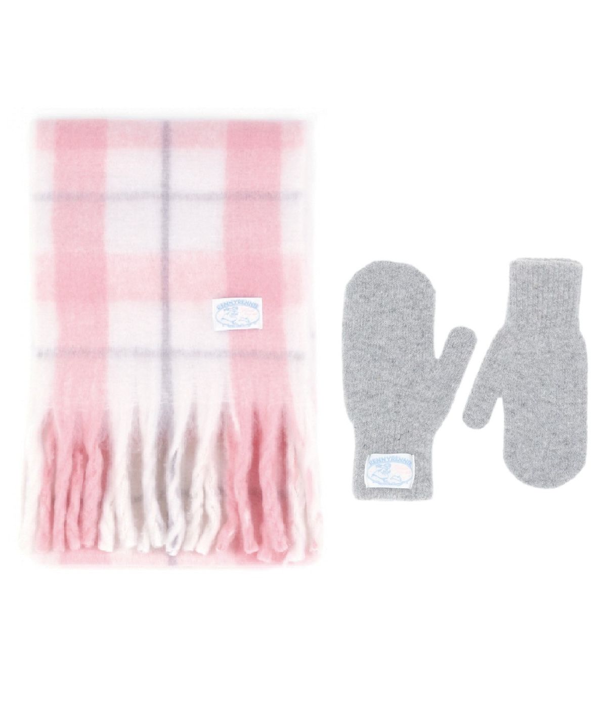 래니래니(RENNYRENNIE) [SET] FAIRY COTTON CHECK MUFFLER + ANGORA FLUFFY GLOVES - FAIRY 코튼 체크 머플러 + 앙고라 플러피 울 장갑
