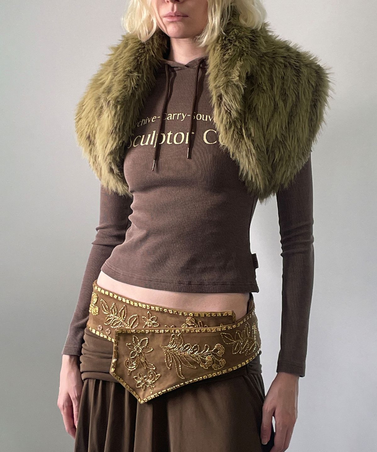 스컬프터(SCULPTOR) Faux Fur Shawl Olive