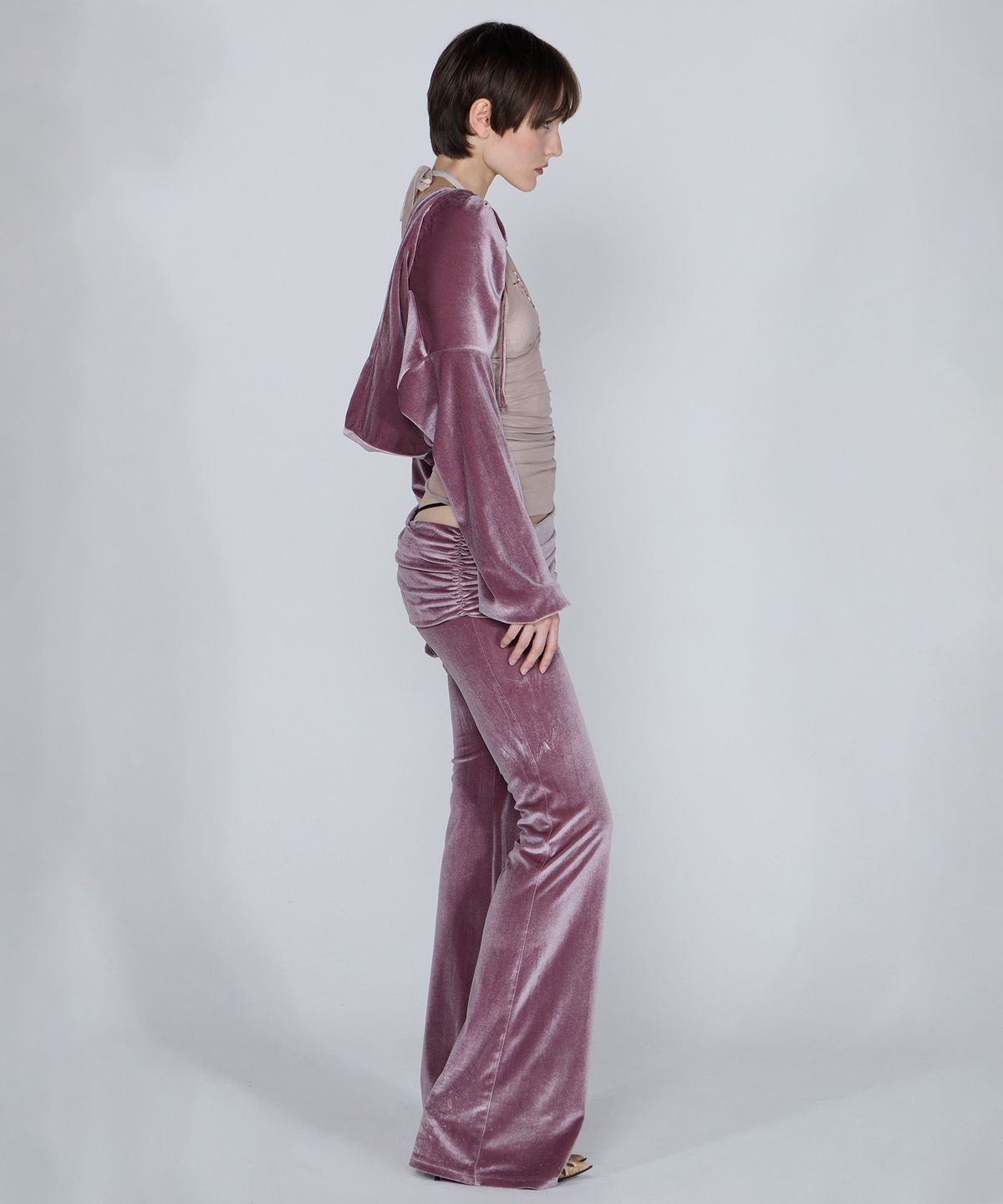 스컬프터(SCULPTOR) Velvet Shirring Lowrise Pants Pink Brown