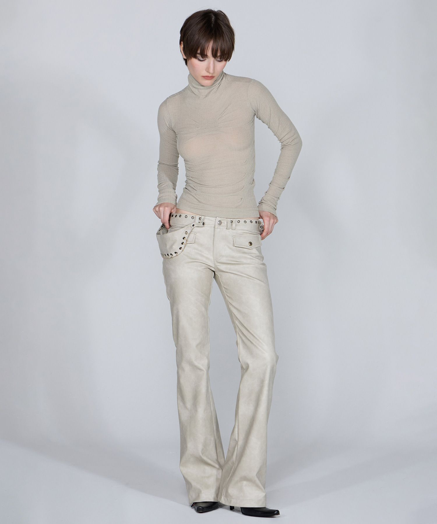 ★SCULPTOR★ Origami Turtle Neck Tee Beige SC24A240BE SCULPTOR® online store