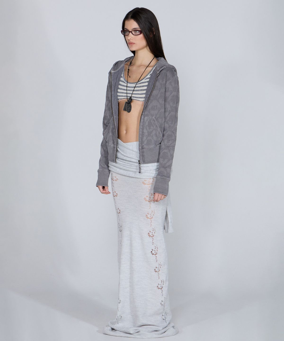 스컬프터(SCULPTOR) Jacquard Hoodie Zip-Up Charcoal