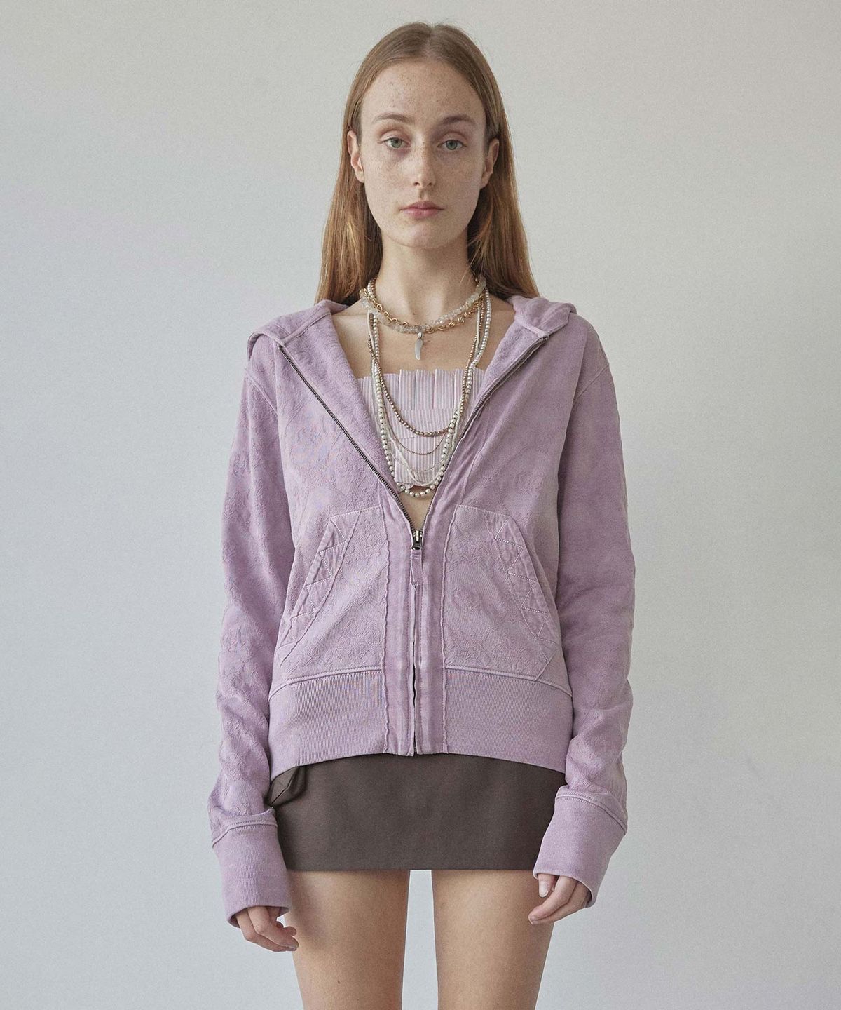 스컬프터(SCULPTOR) Jacquard Hoodie Zip-Up Dusty Pink