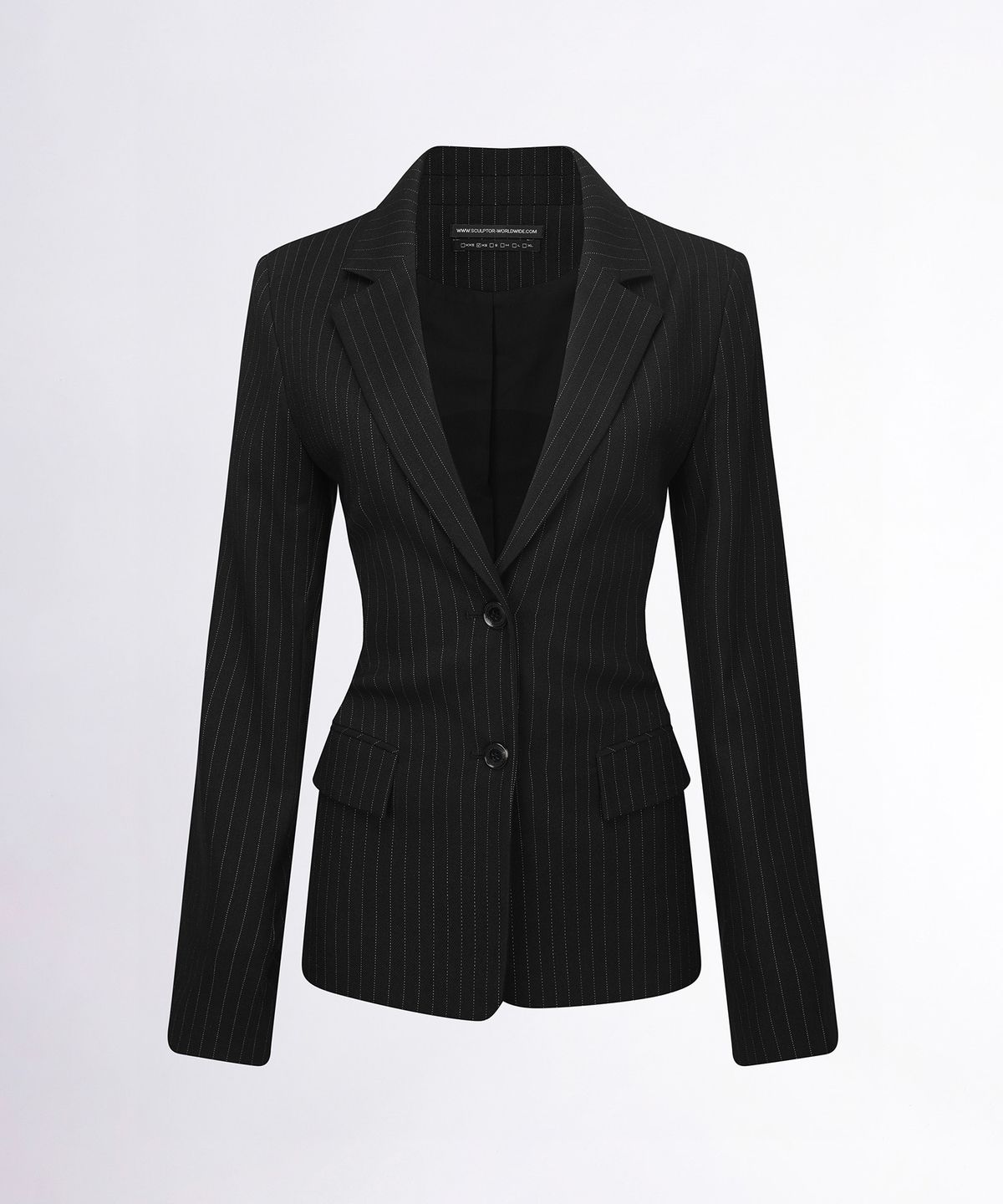 스컬프터(SCULPTOR) Tailored Belted Blazer Black Pin Stripe