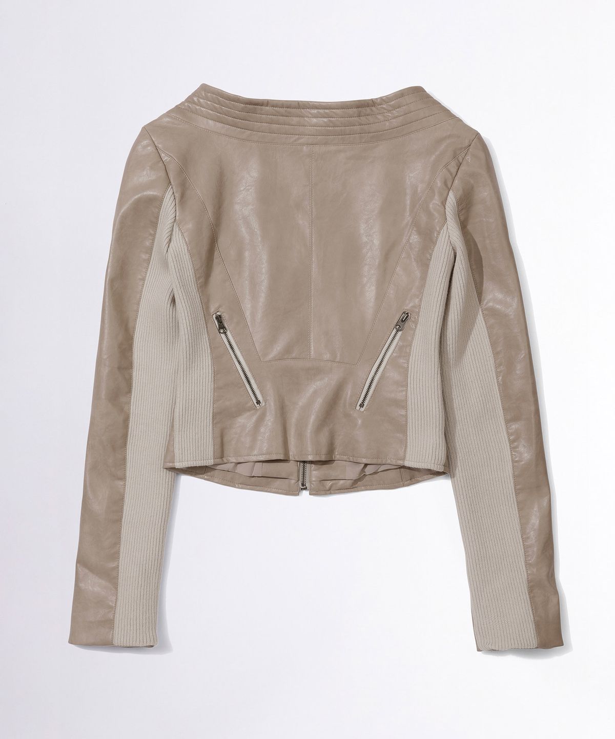 스컬프터(SCULPTOR) Portrait Neck Faux Leather Jacket Taupe