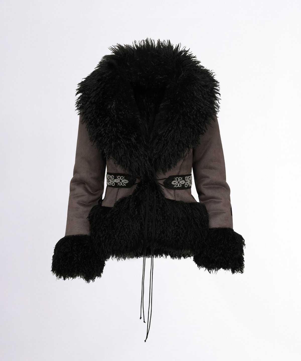 스컬프터(SCULPTOR) Beaded Faux Fur Robe Black