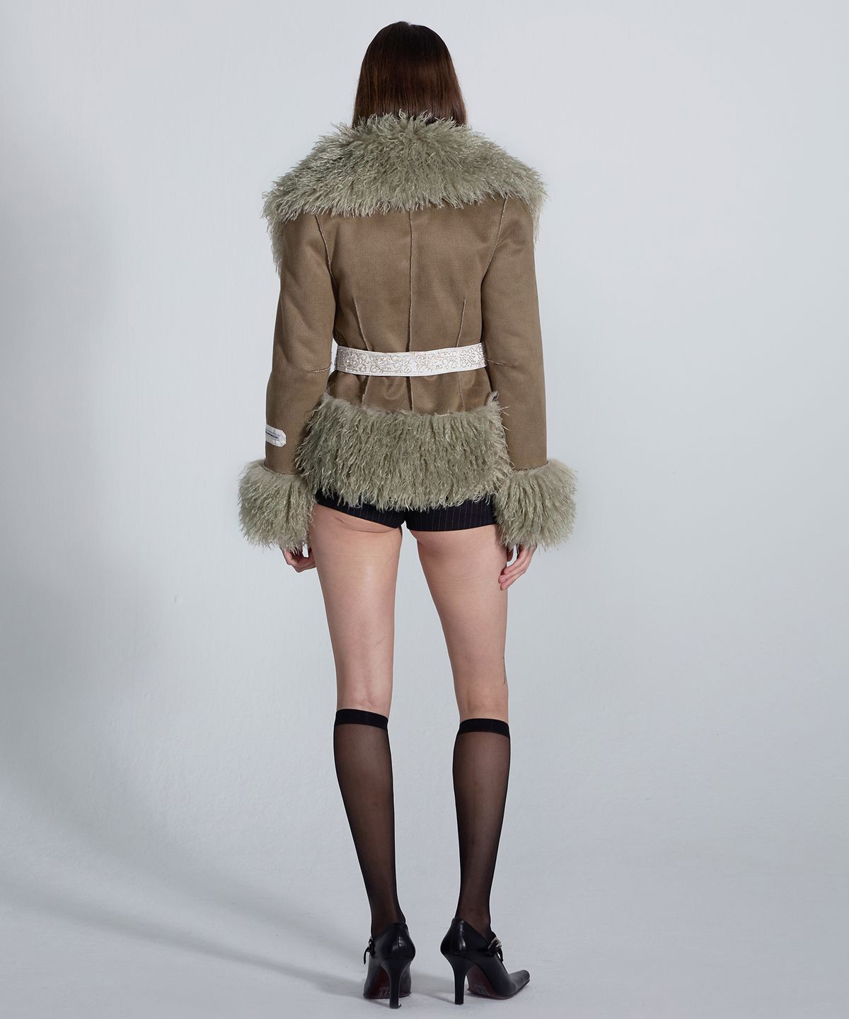 스컬프터(SCULPTOR) Beaded Faux Fur Robe Sage/Gray