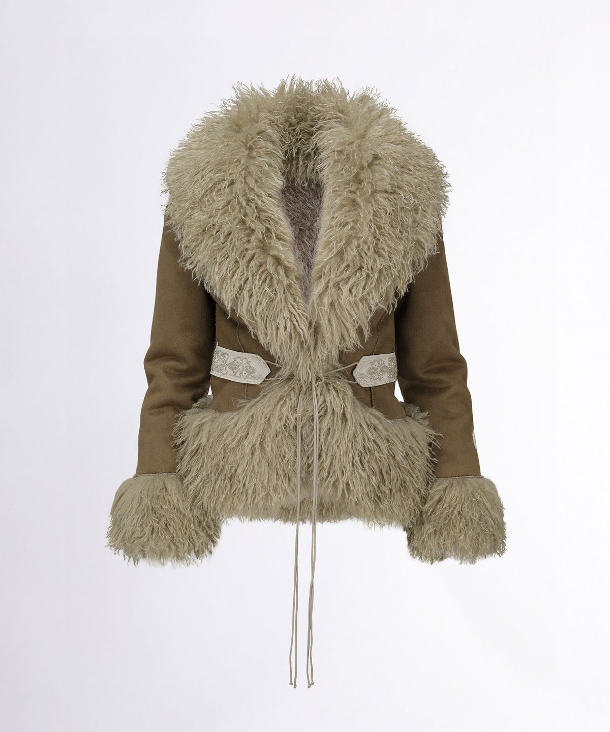 스컬프터(SCULPTOR) Beaded Faux Fur Robe Sage/Gray