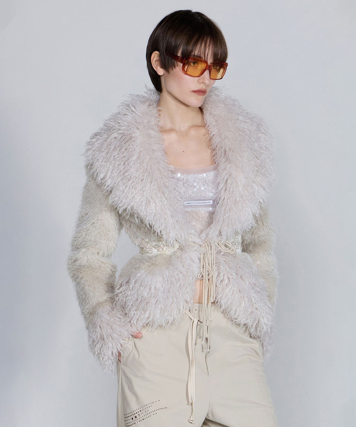 스컬프터(SCULPTOR) Beaded Faux Fur Robe Dirty White
