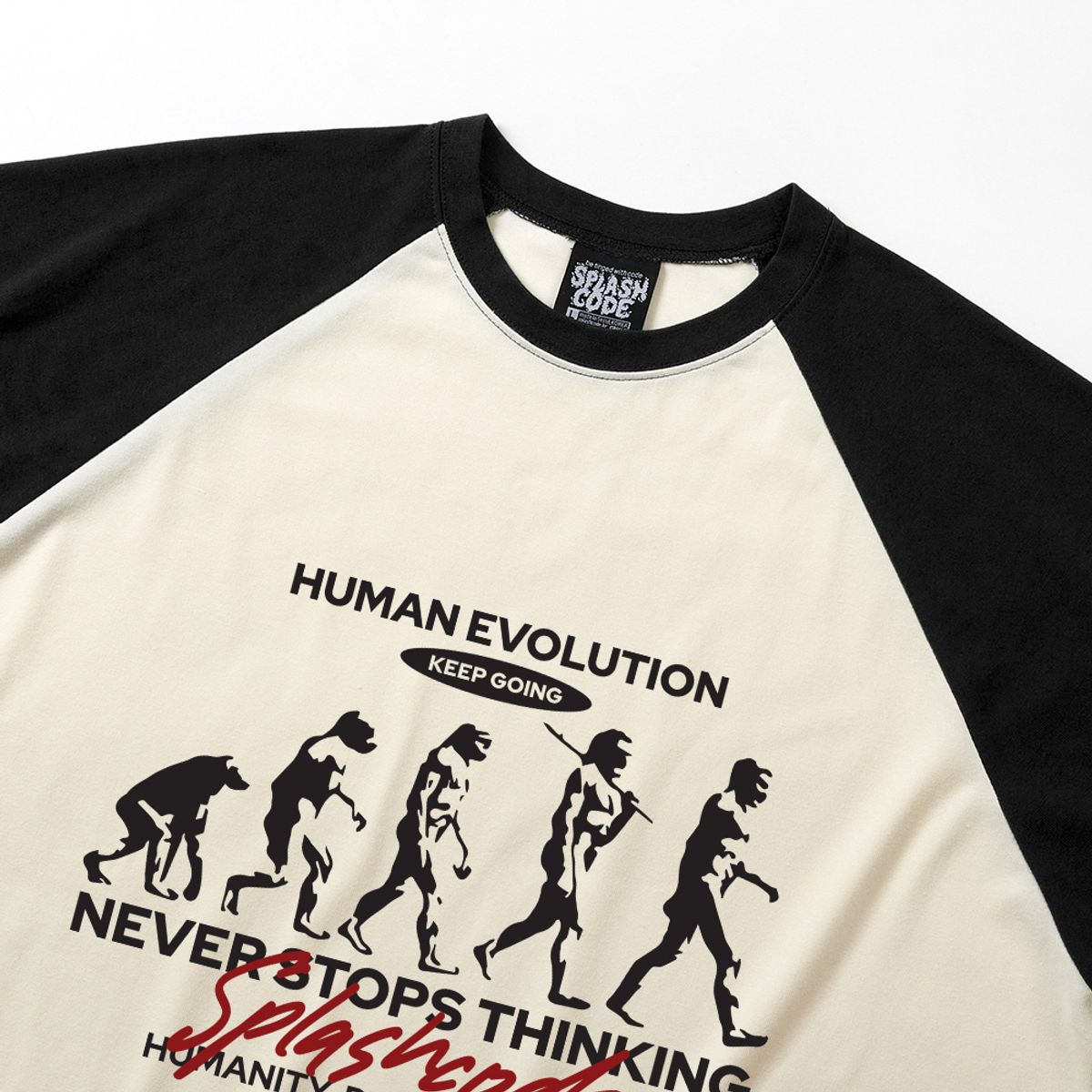 스플래시코드(SPLASHCODE) 래글런 롱슬리브 크림 - 진화(Human Evolution)