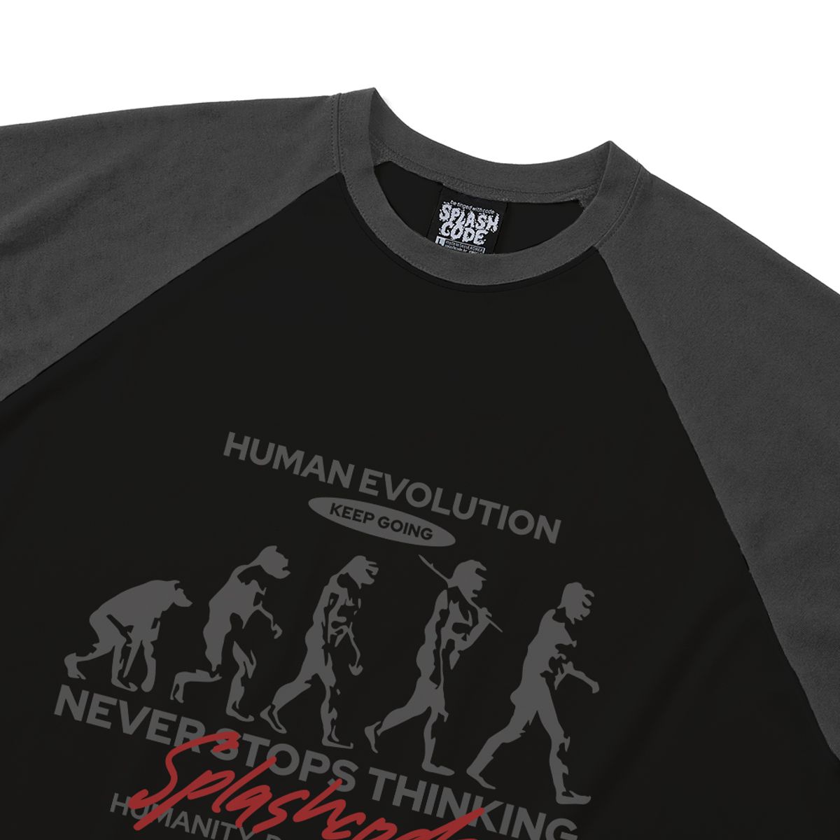 스플래시코드(SPLASHCODE) 래글런 롱슬리브 블랙 - 진화(Human Evolution)