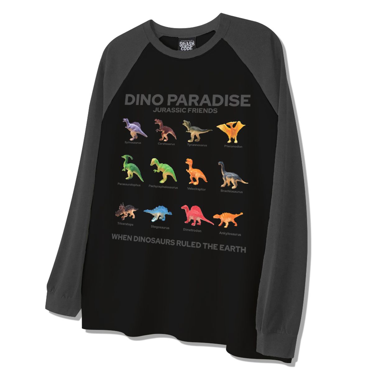 스플래시코드(SPLASHCODE) 래글런 롱슬리브 블랙 - 디노 파라다이스(Dino Paradise)