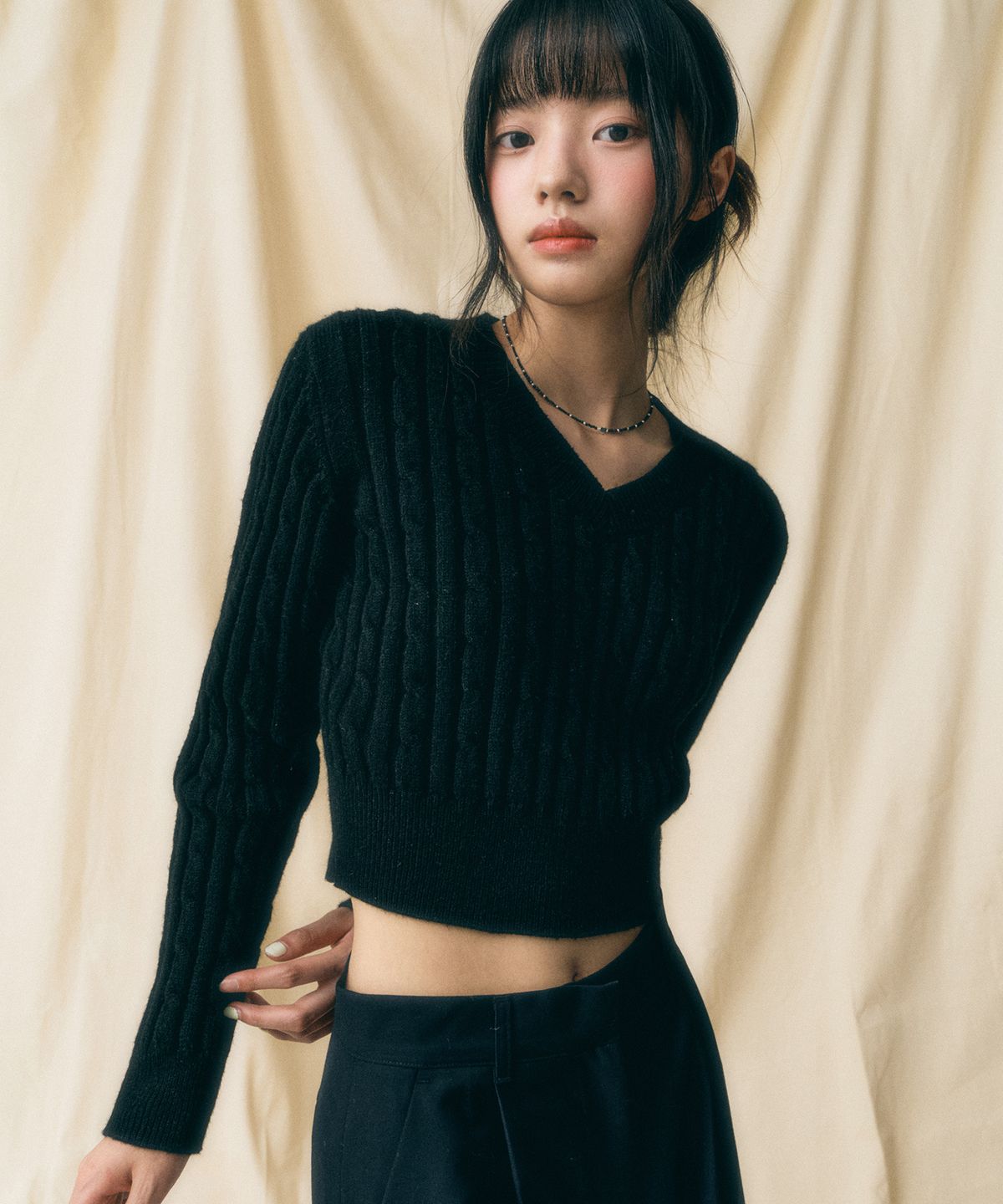 비바셔스(VIVACIOUS) V-neck Cable Knit - 7COL