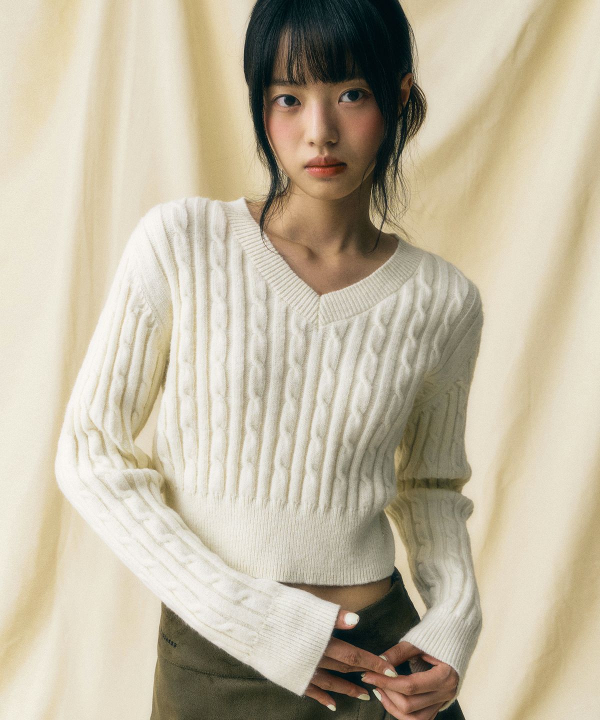 비바셔스(VIVACIOUS) V-neck Cable Knit - 7COL
