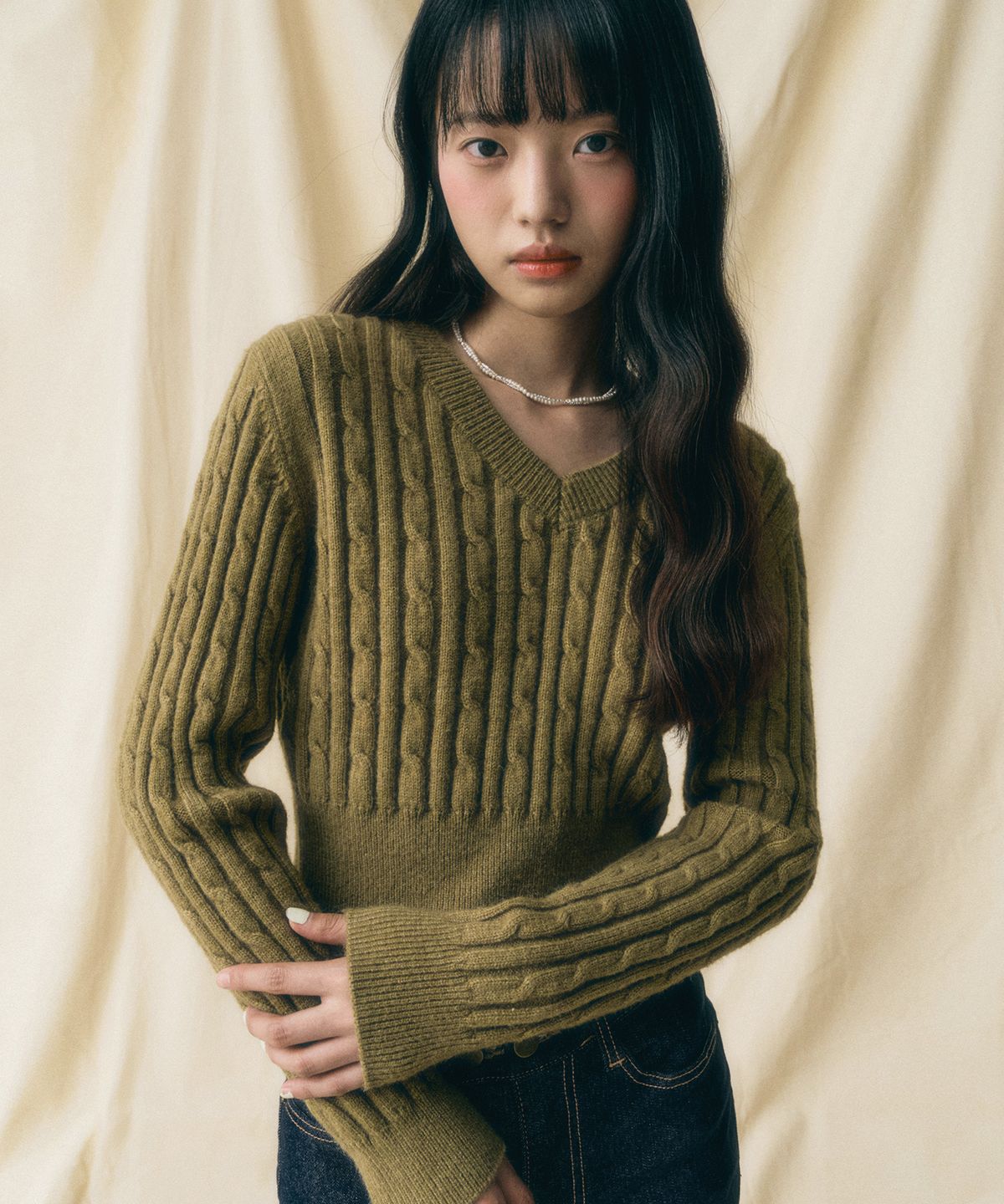 비바셔스(VIVACIOUS) V-neck Cable Knit - 7COL