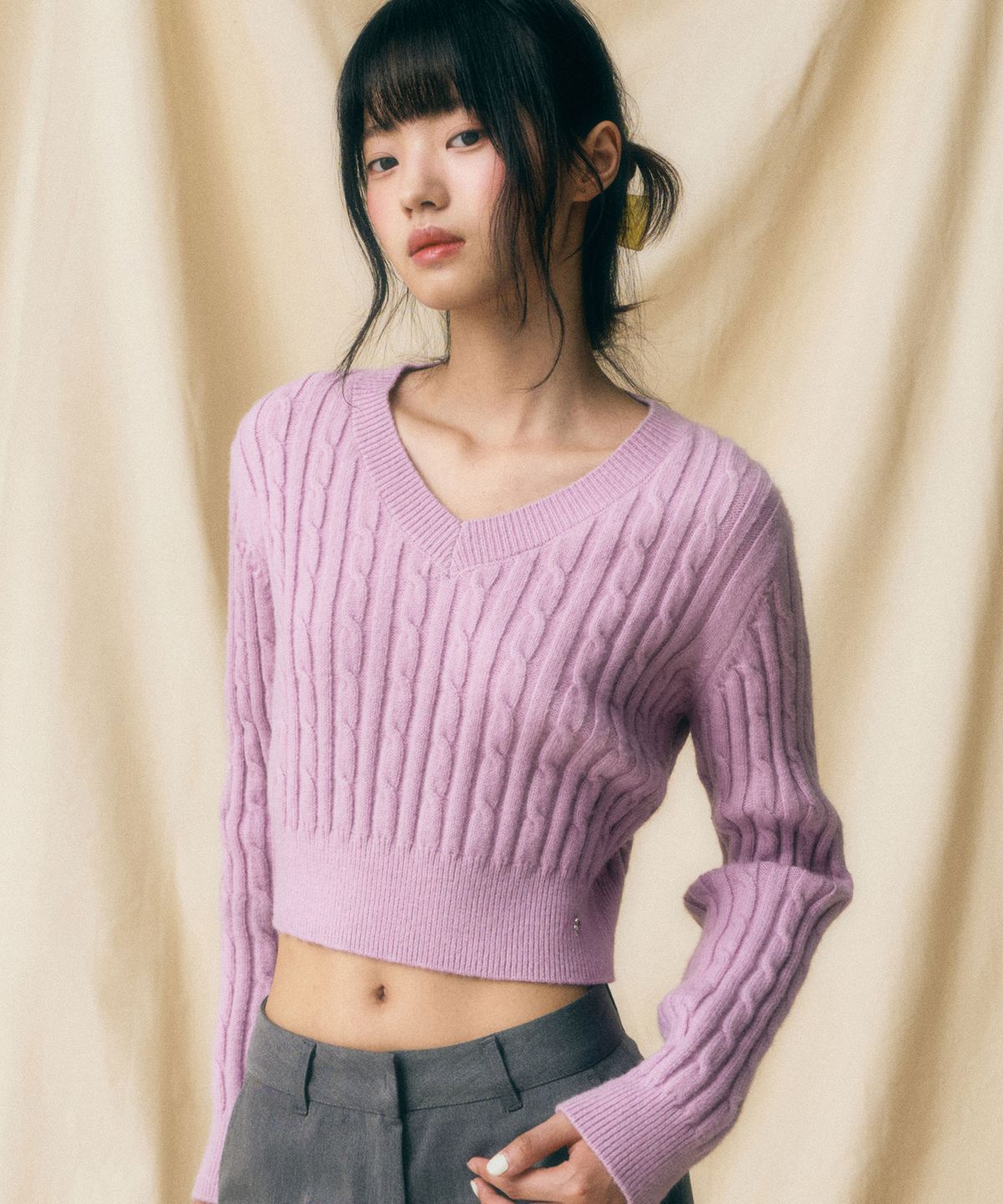 비바셔스(VIVACIOUS) V-neck Cable Knit - 7COL