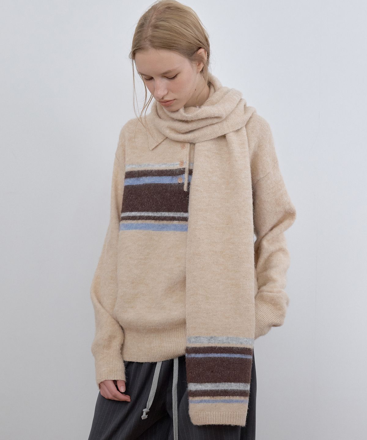 카셀(CACELE) MULTI STRIPE MUFFLER, SALMON BEIGE
