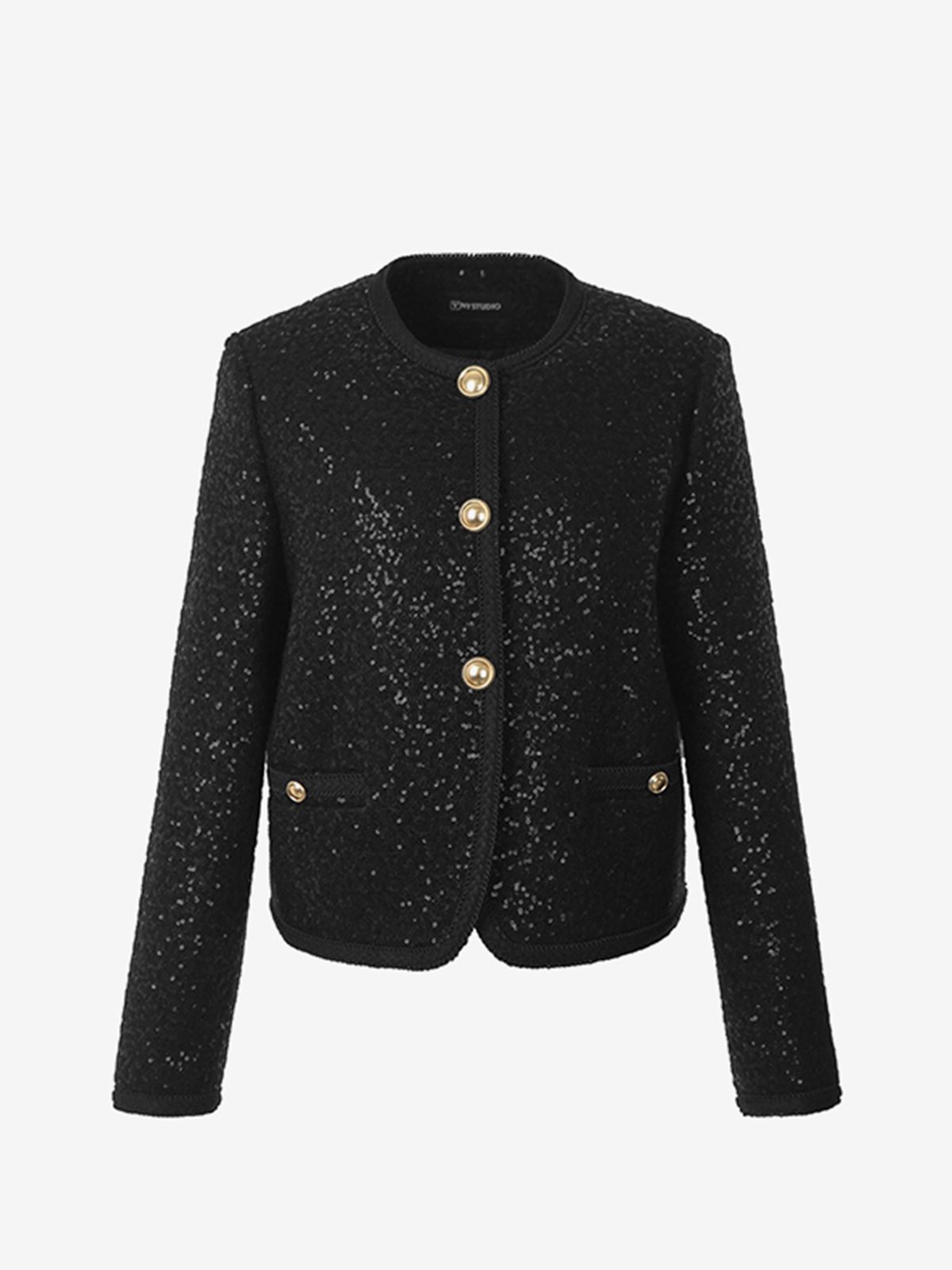 브이엔와이스튜디오(VNYSTUDIO) Glitter spangle no-collar jacket_YZAJKN6