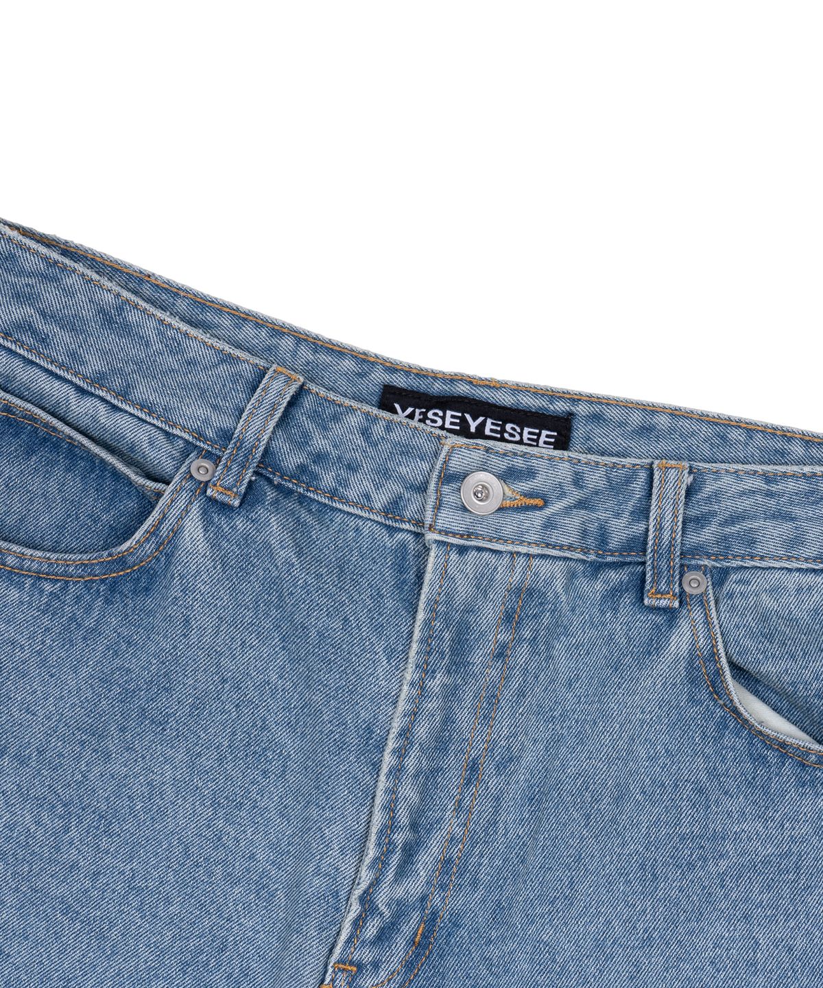 예스아이씨(YESEYESEE) Knit Patched Jeans Light Indigo
