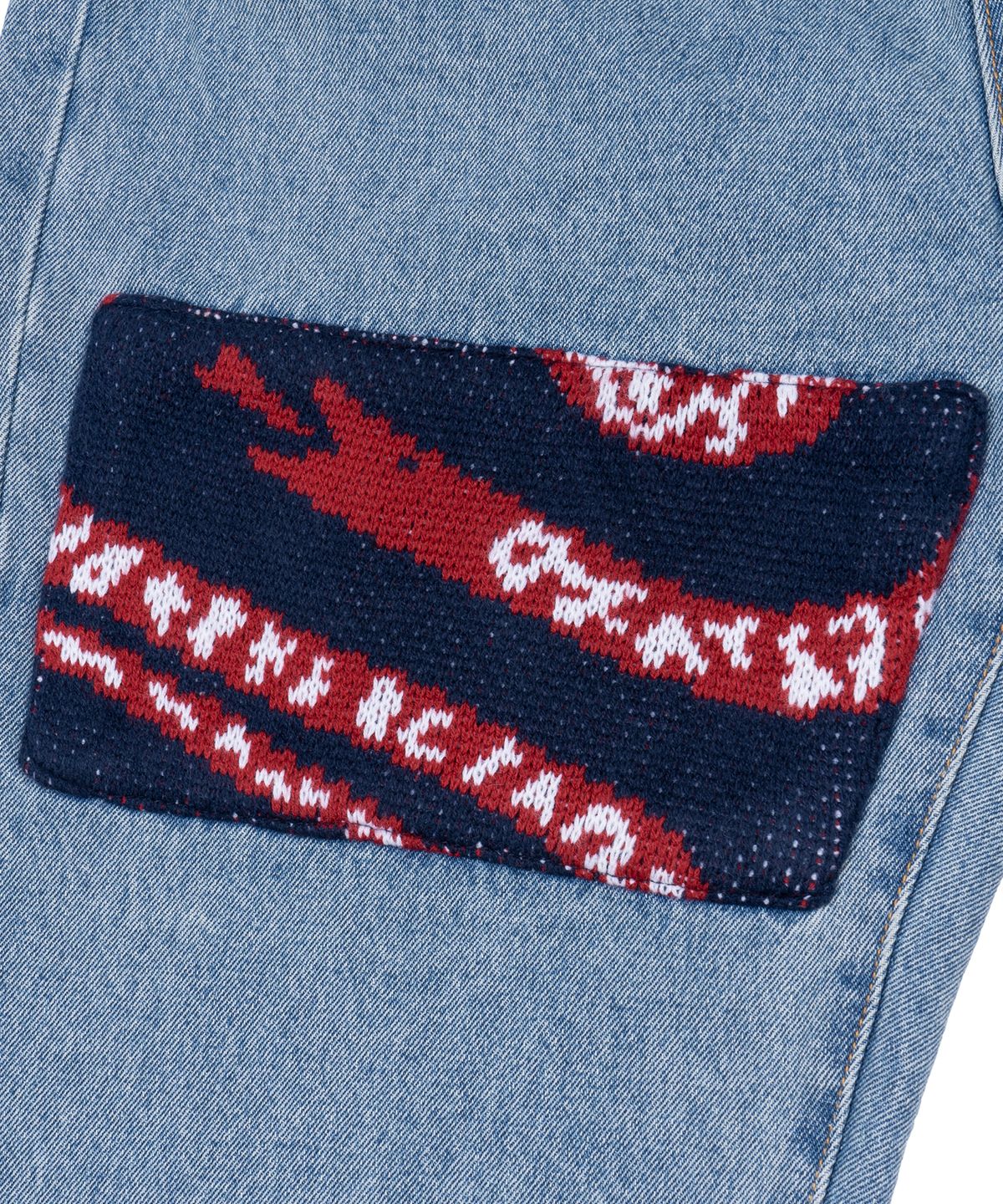 예스아이씨(YESEYESEE) Knit Patched Jeans Light Indigo
