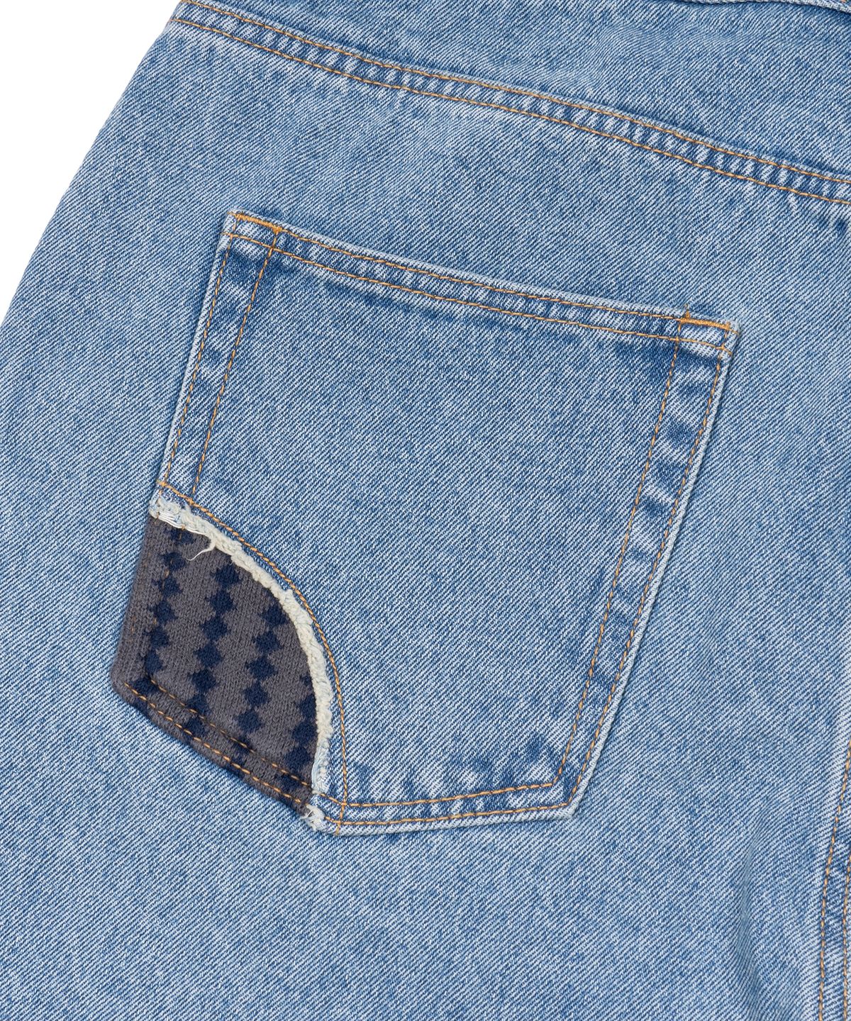 예스아이씨(YESEYESEE) Knit Patched Jeans Light Indigo