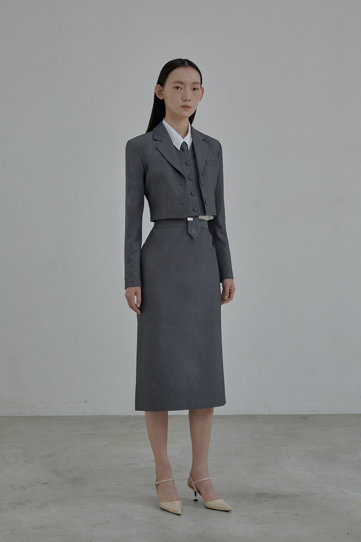 마우솔레움(MAU SOLEUM) Hourglass Long Skirt - Grey