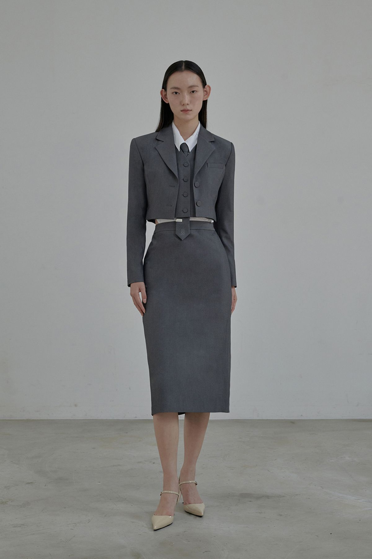 마우솔레움(MAU SOLEUM) Hourglass Long Skirt - Grey