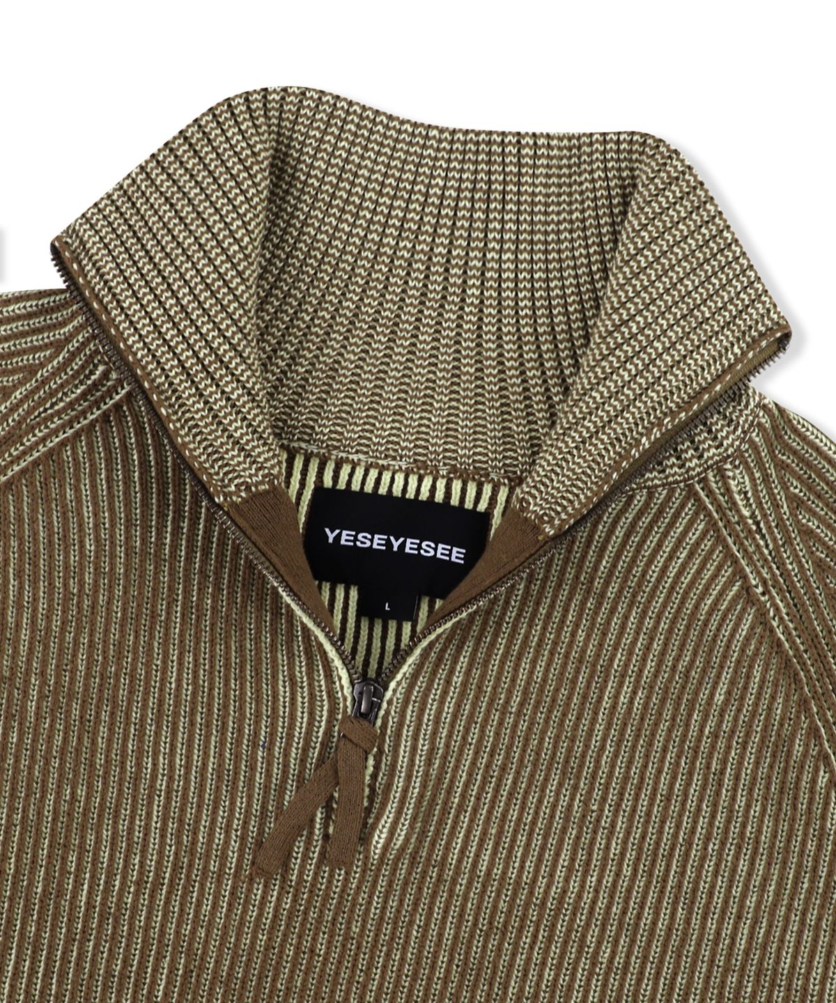 예스아이씨(YESEYESEE) Rib Knit Half Zip up Khaki