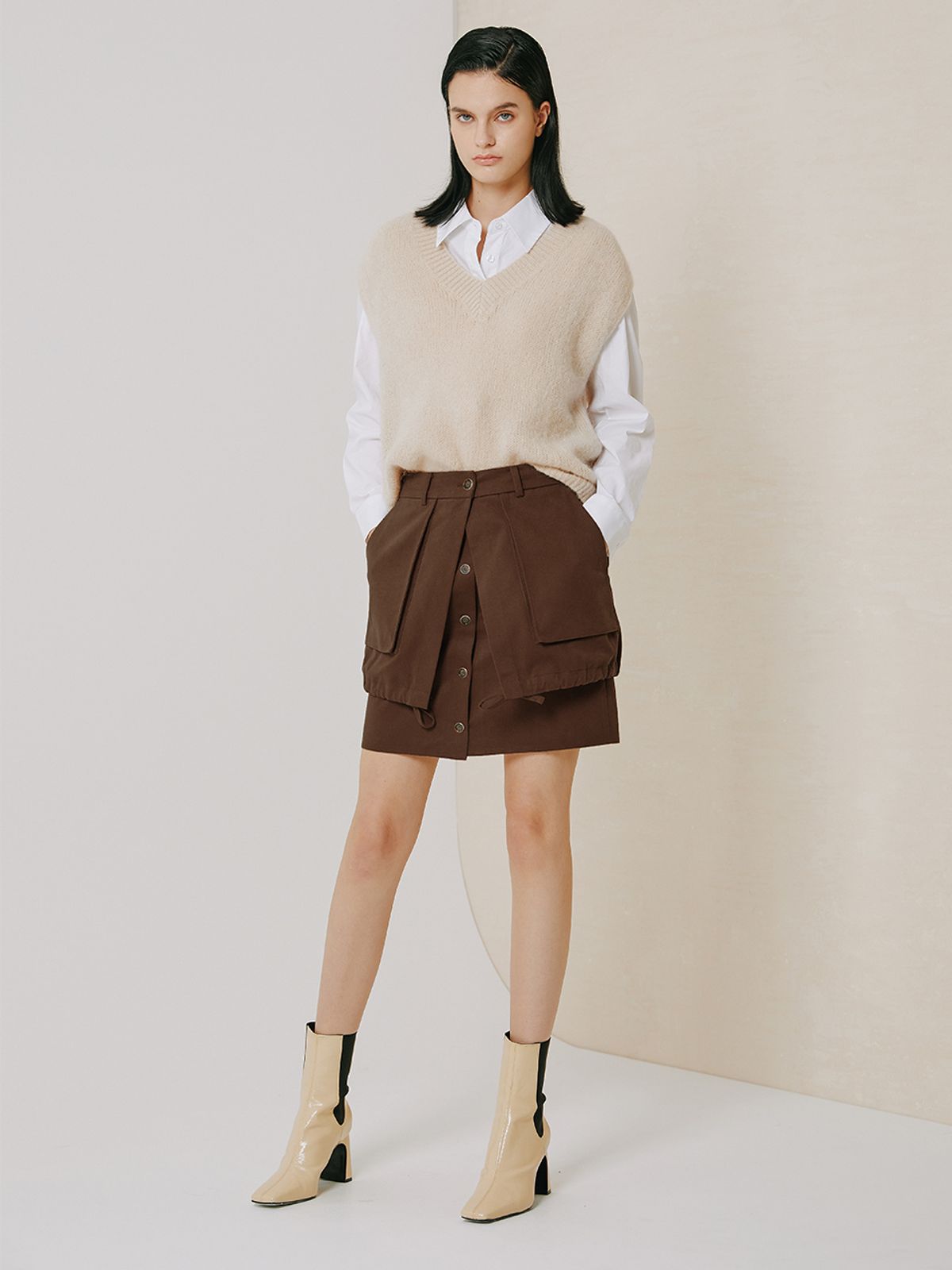 브이엔와이스튜디오(VNYSTUDIO) Layered detail mini skirt_YZASRN6