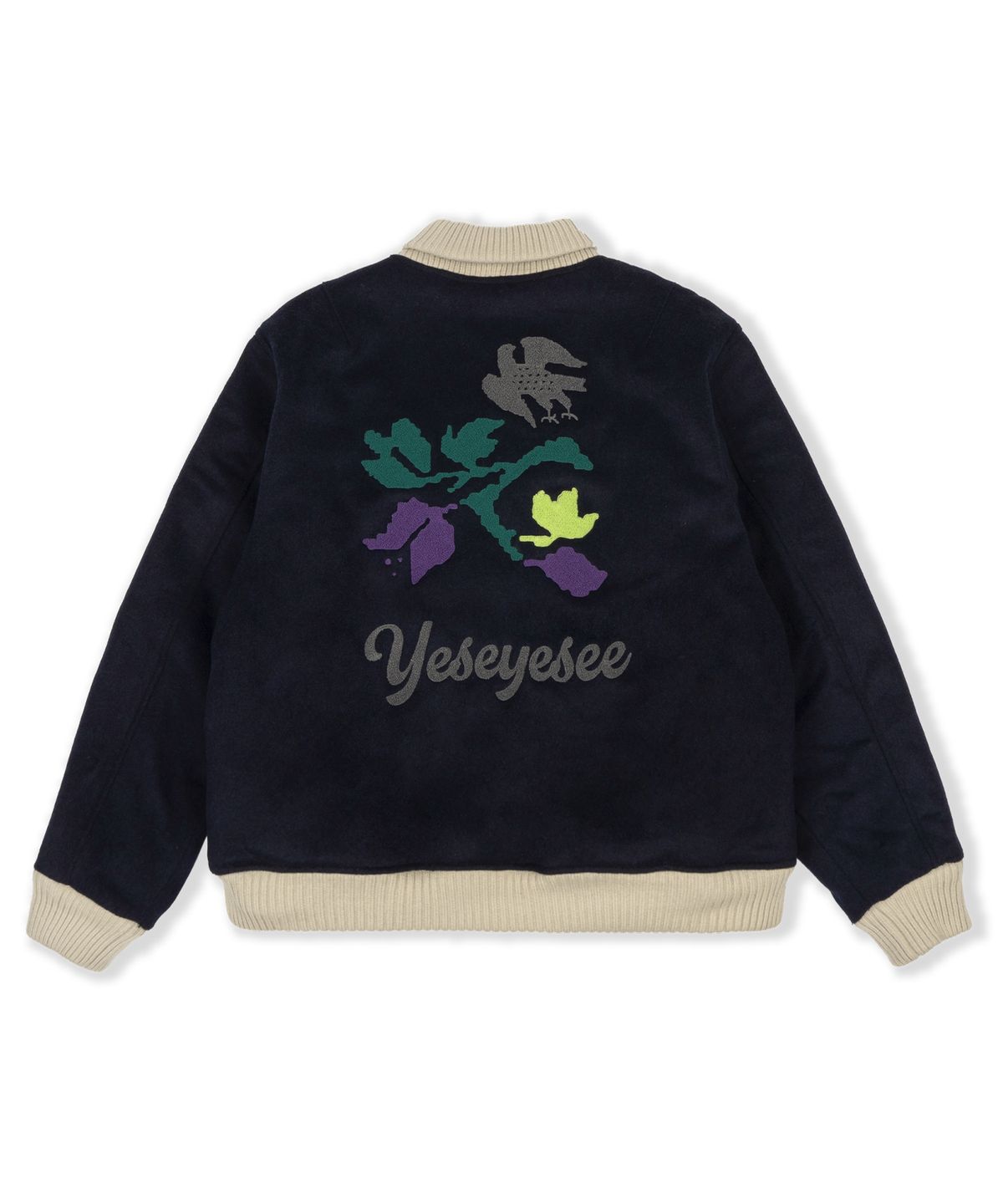 예스아이씨(YESEYESEE) Floral Varsity Jacket Navy