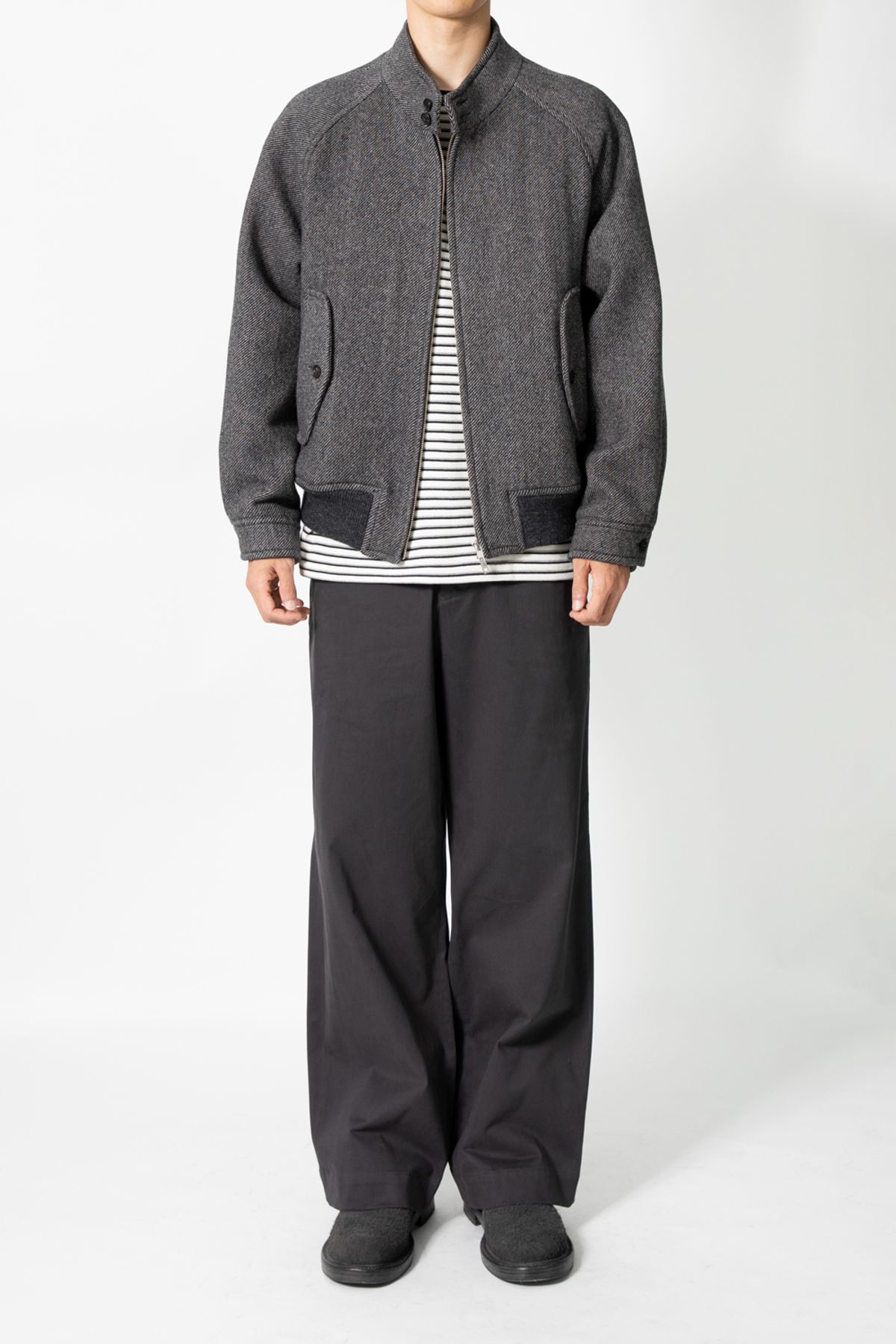 홀리선(HORLISUN) Visitor Wool Twill Harrington Jacket Melange Charcoal
