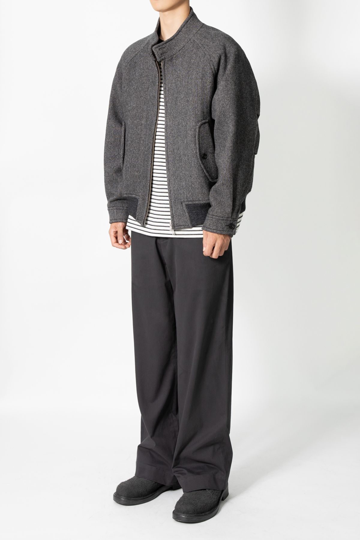 홀리선(HORLISUN) Visitor Wool Twill Harrington Jacket Melange Charcoal