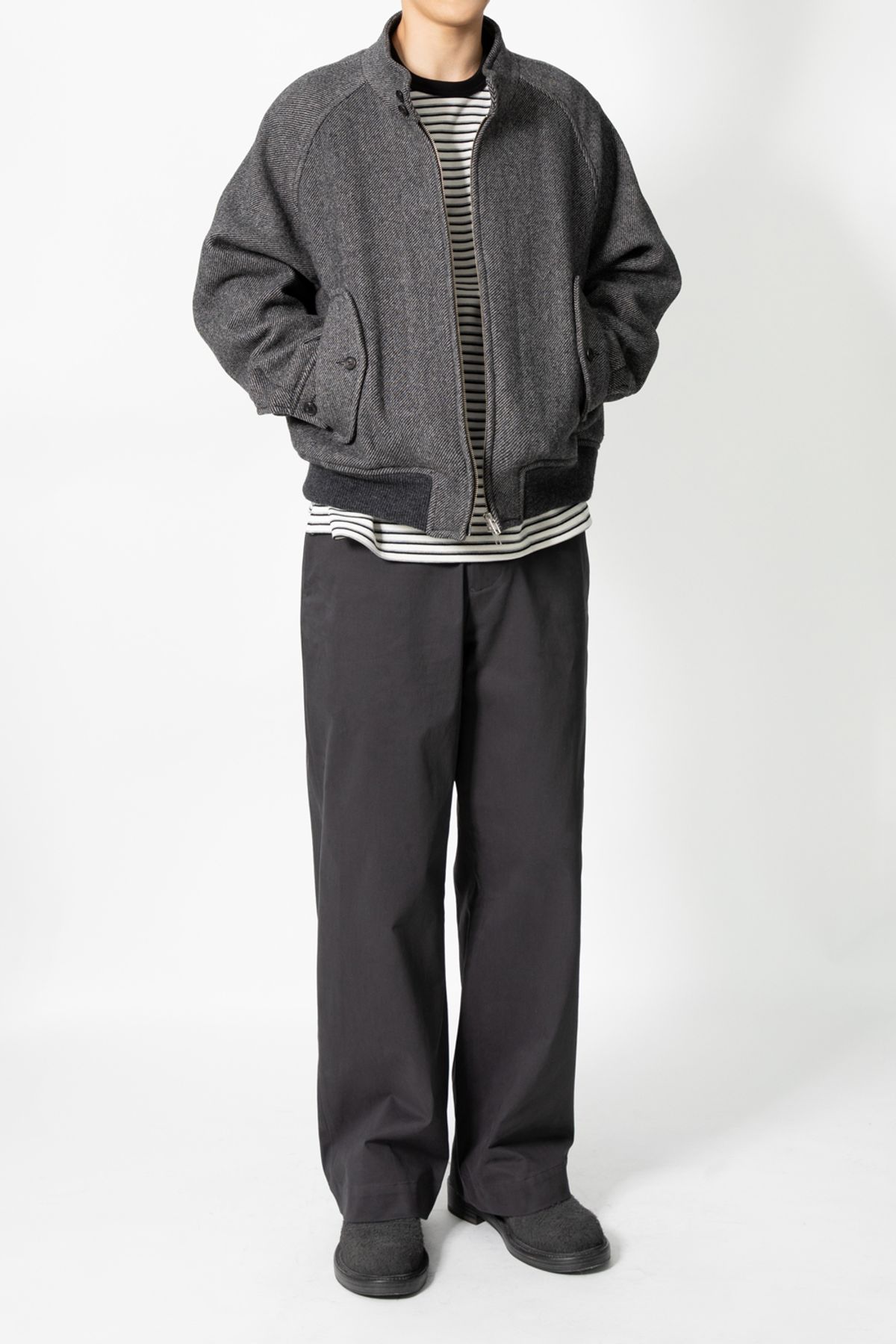 홀리선(HORLISUN) Visitor Wool Twill Harrington Jacket Melange Charcoal