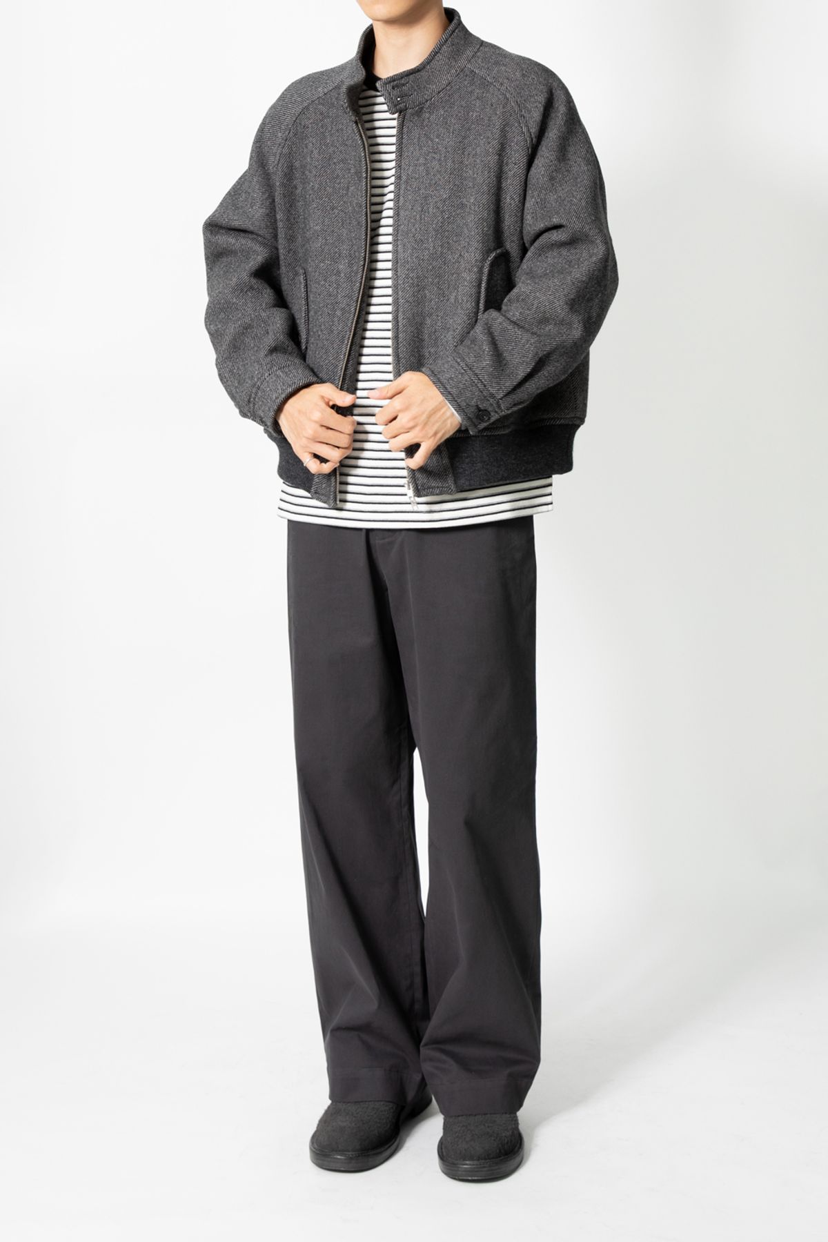 홀리선(HORLISUN) Visitor Wool Twill Harrington Jacket Melange Charcoal