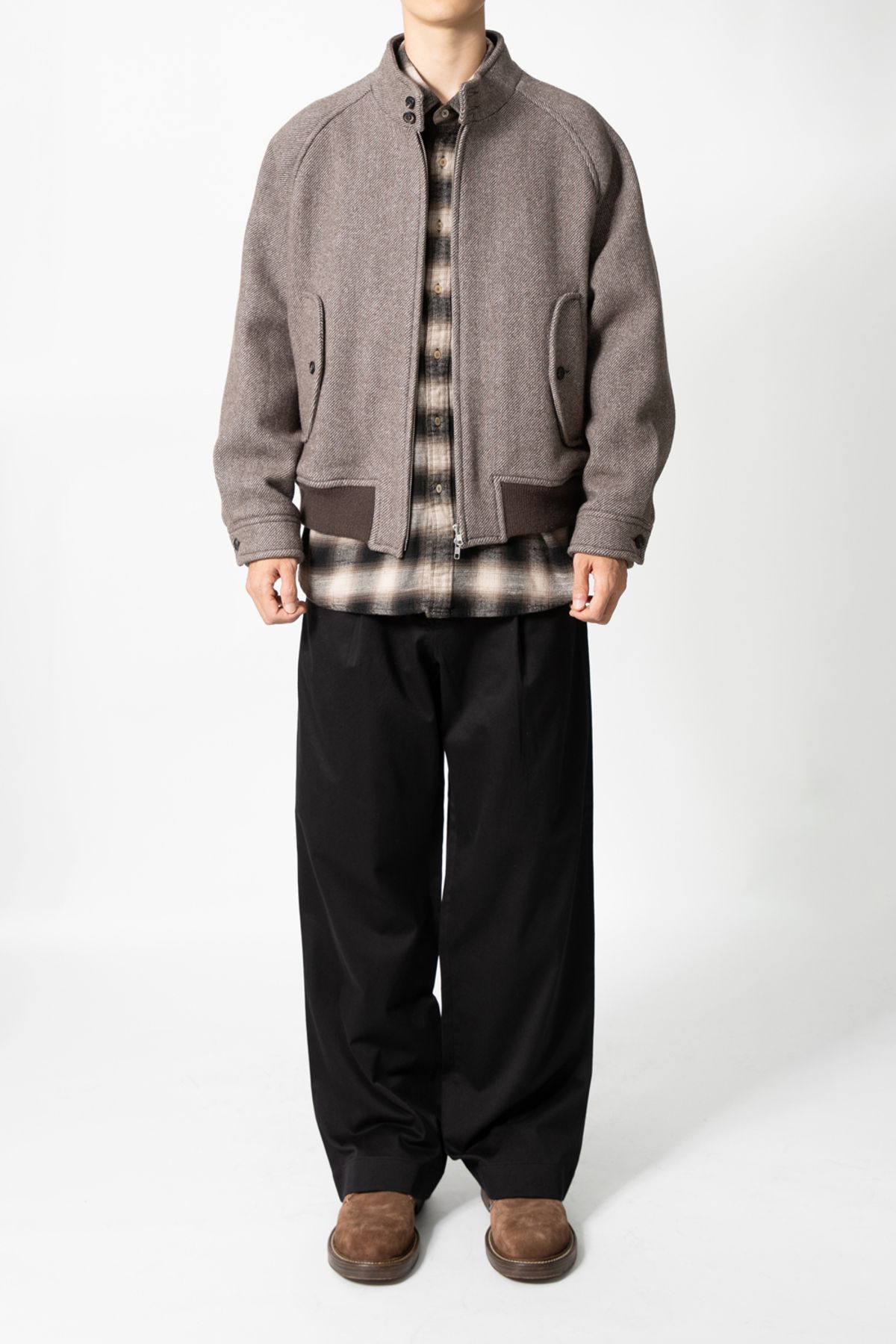홀리선(HORLISUN) Visitor Wool Twill Harrington Jacket Melange Brown