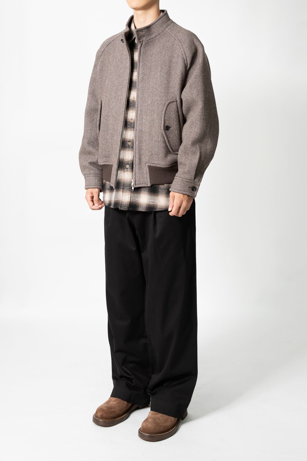 홀리선(HORLISUN) Visitor Wool Twill Harrington Jacket Melange Brown