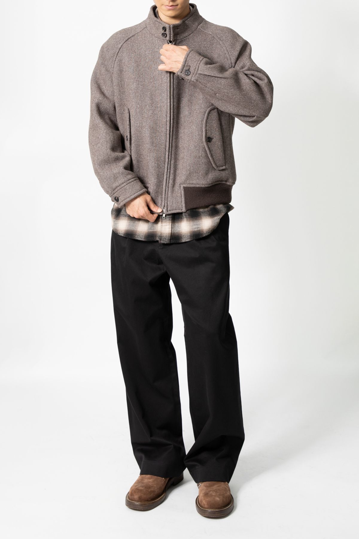 홀리선(HORLISUN) Visitor Wool Twill Harrington Jacket Melange Brown
