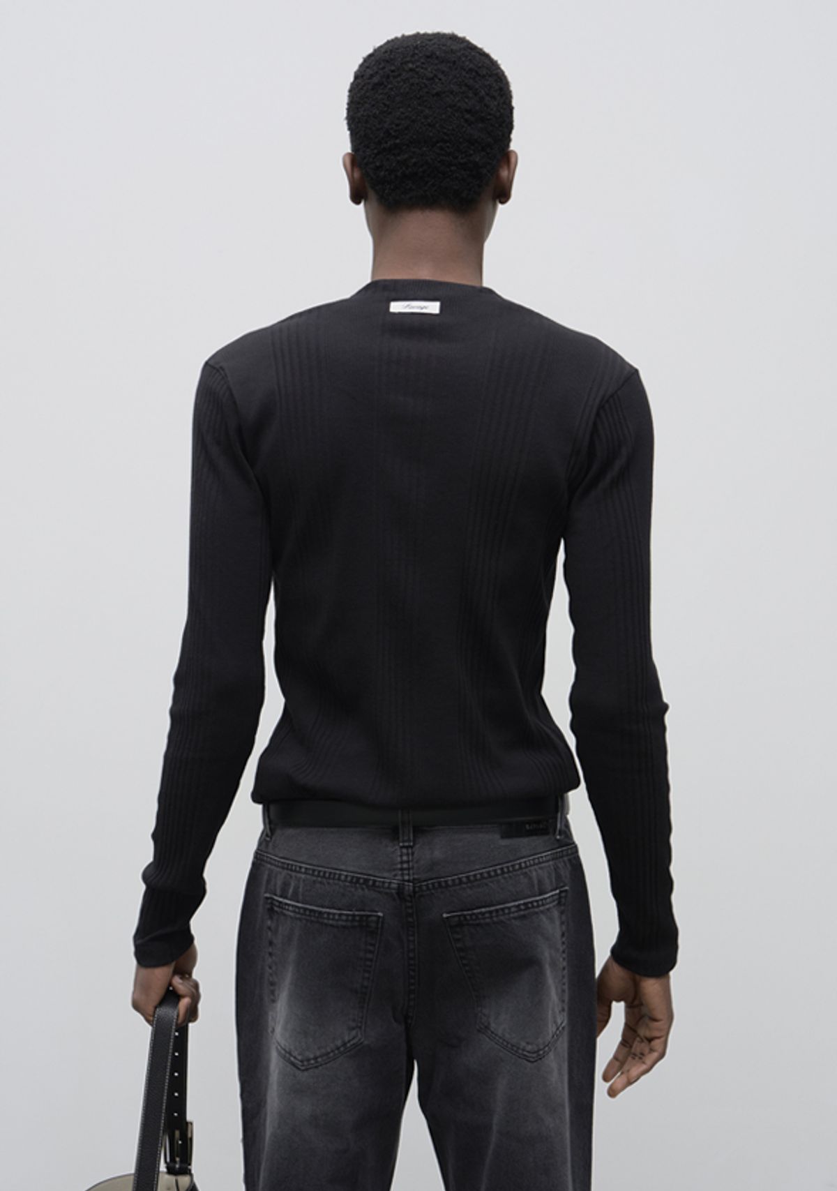 세비지(SAVAGE) Slim Fit Henley Neck Jersey Long Sleeve - Black