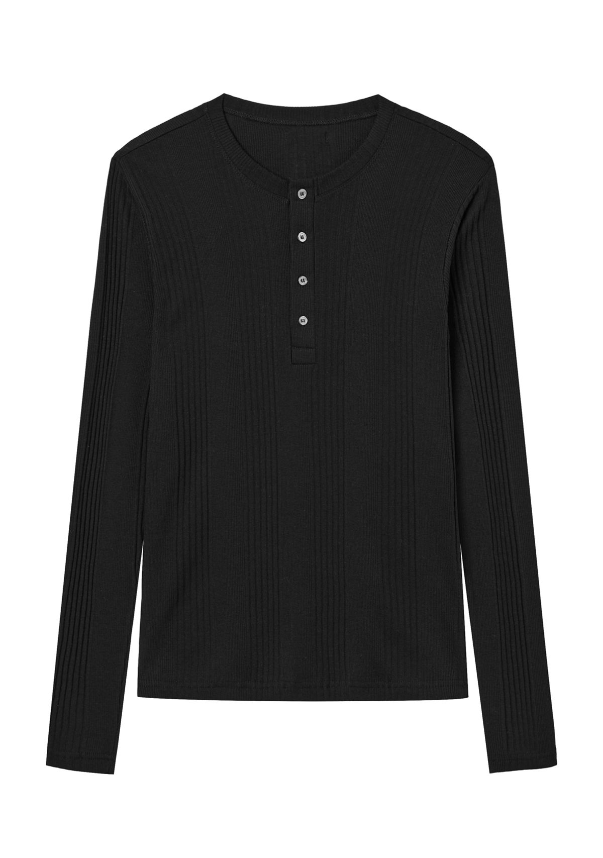 세비지(SAVAGE) Slim Fit Henley Neck Jersey Long Sleeve - Black