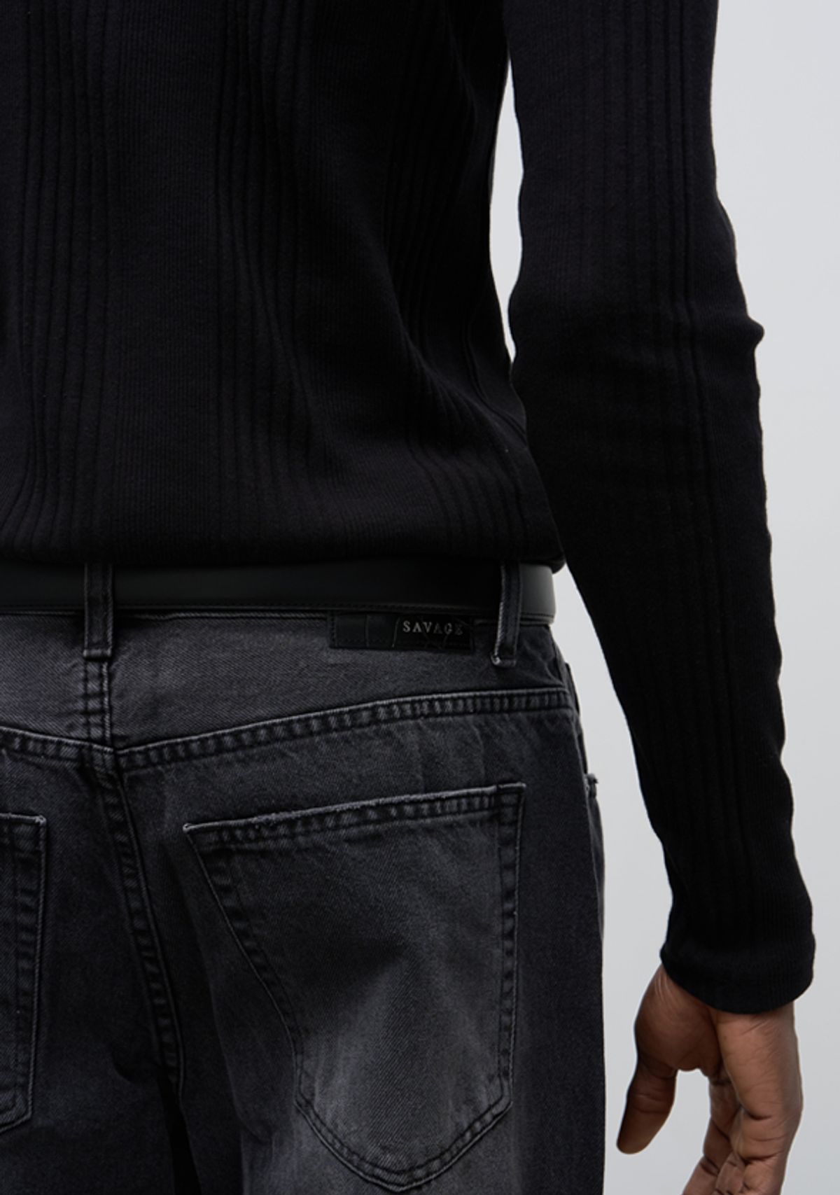 세비지(SAVAGE) Slim Fit Henley Neck Jersey Long Sleeve - Black