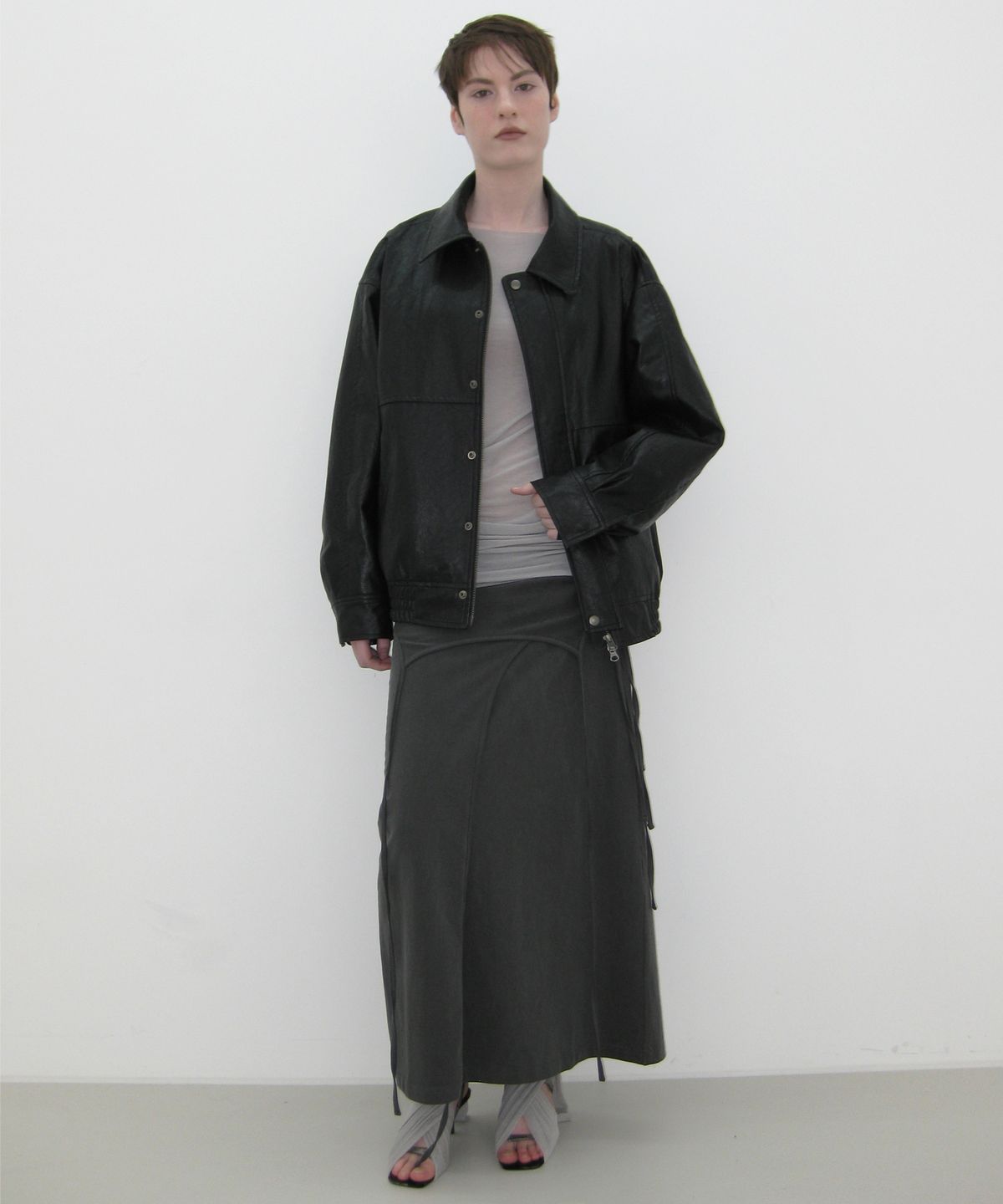카셀(CACELE) OVERSIZED LEATHER JUMPER, BLACK