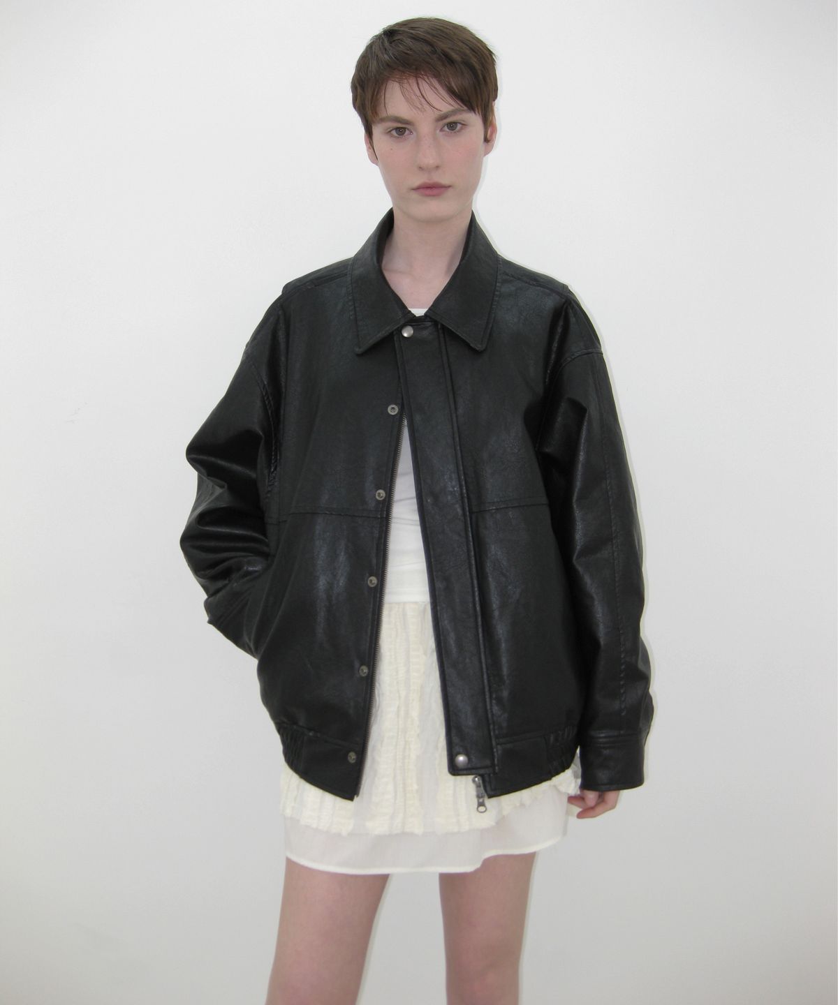 카셀(CACELE) OVERSIZED LEATHER JUMPER, BLACK