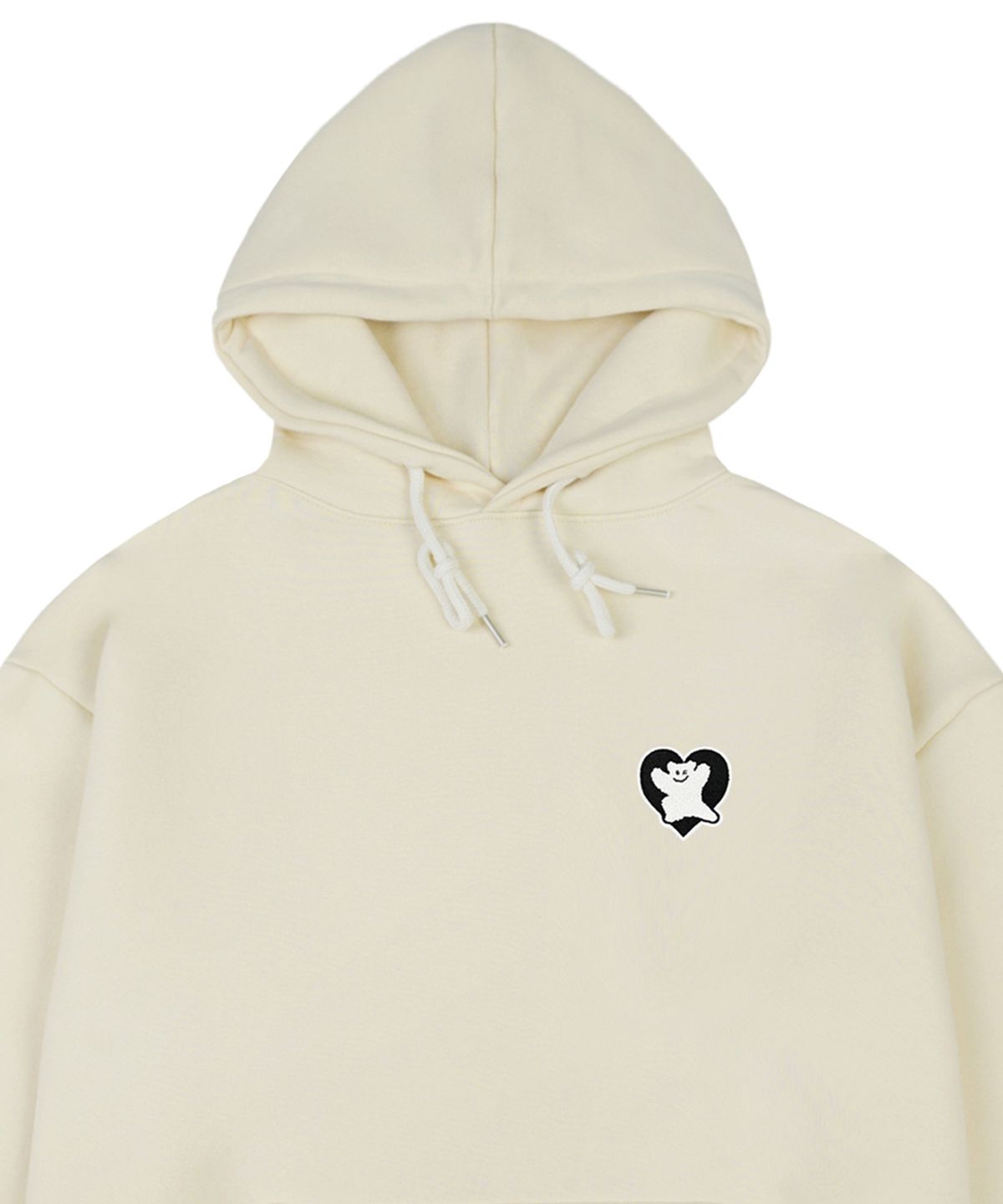 그레이버(GRAVER) [UNISEX]베어 하트 자수 후드티_크림/블랙 로고