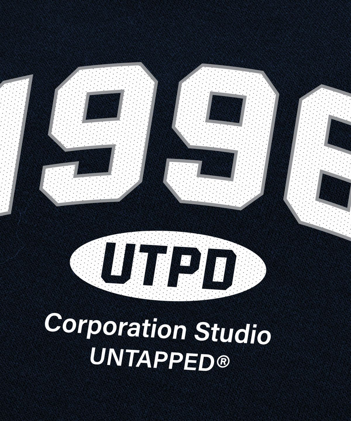 언탭트 스튜디오(UNTAPPED STUDIO) 1996 아치 그래픽 오버핏 배색 후드티셔츠 네이비