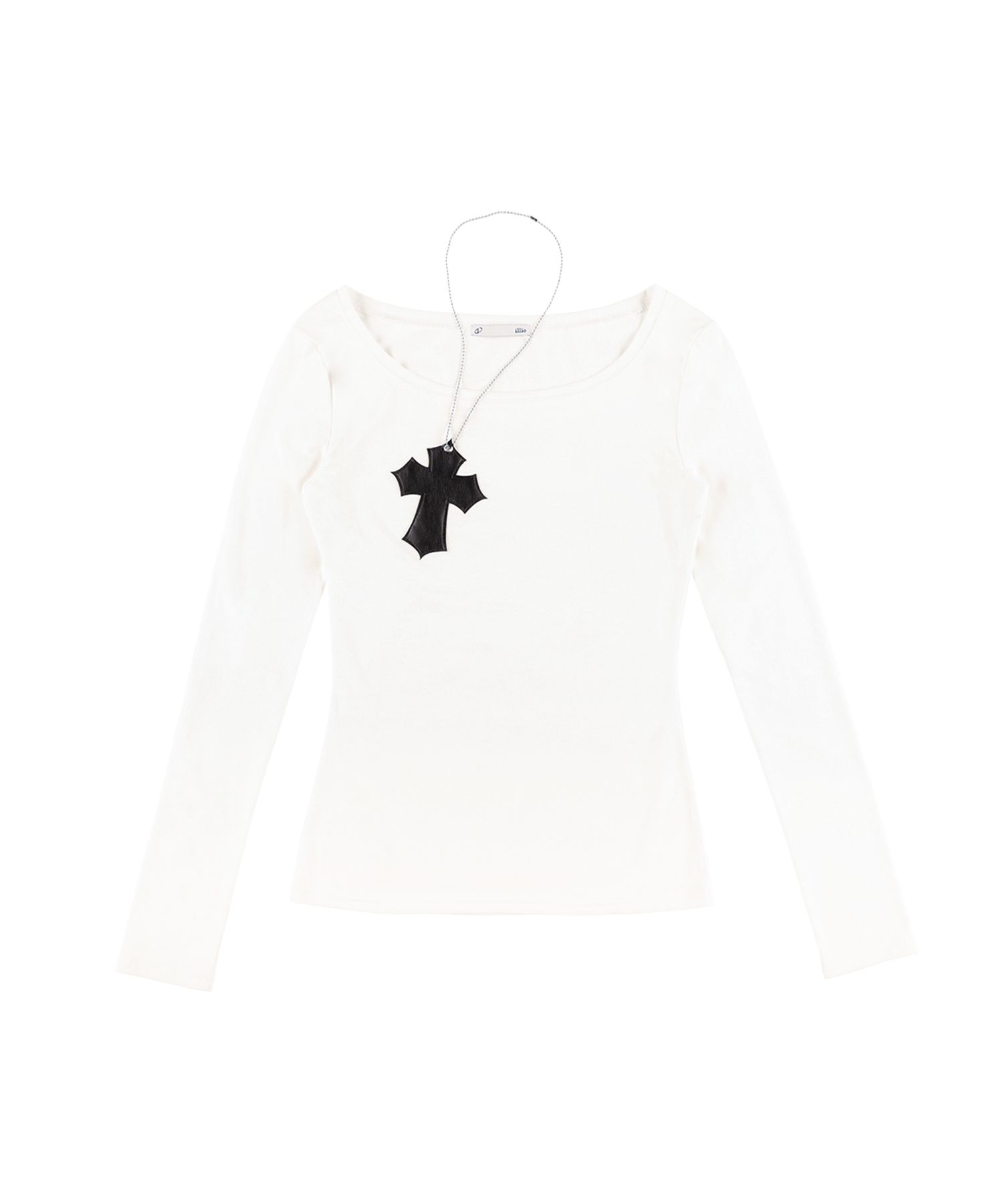 ★illio★ FAUX LEATHER CROSS NECKLACE TOP 【送料0/関税0】 MUSINSA | ILLIO White faux leather cross necklace top