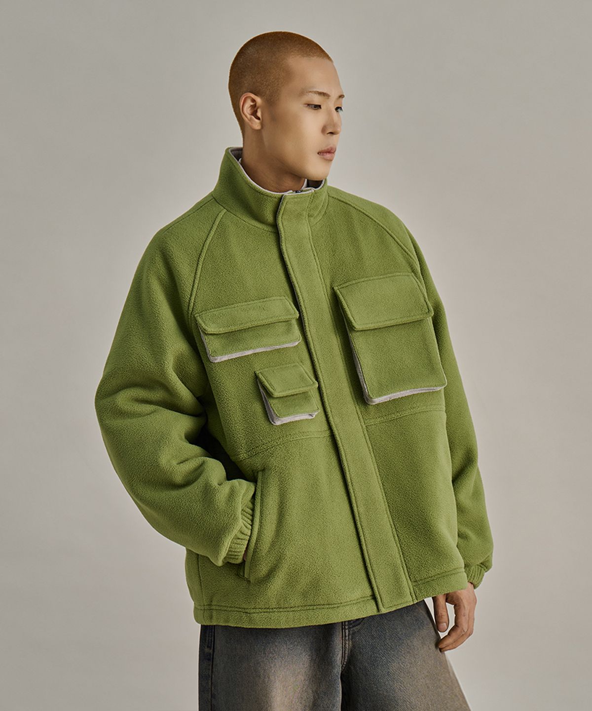 논타입(NONTYPE) FLEECE MULTI POCKET JUMPER (GREEN)